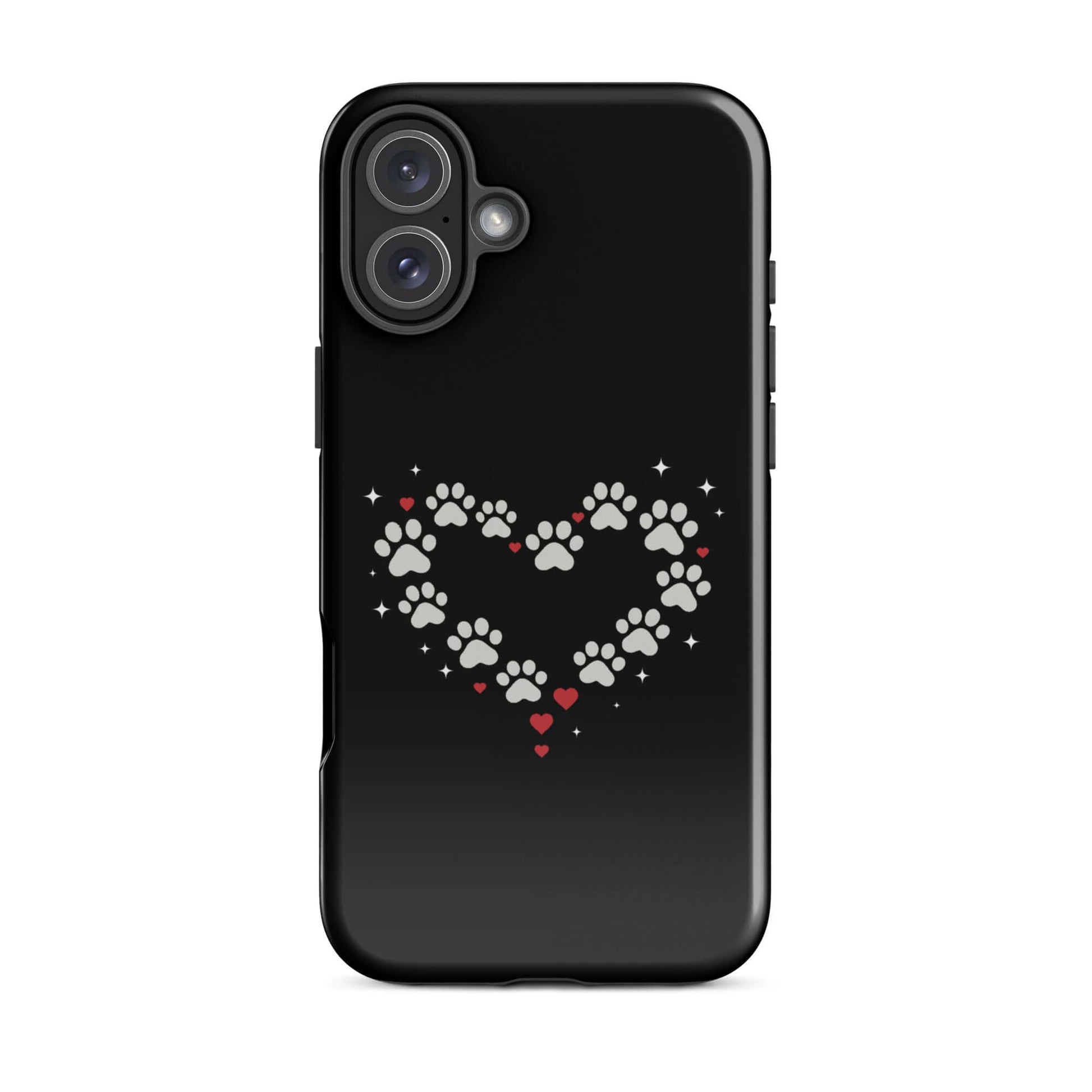 Phone Case featuring a paw-print heart design on a black background for stylish pet lovers.