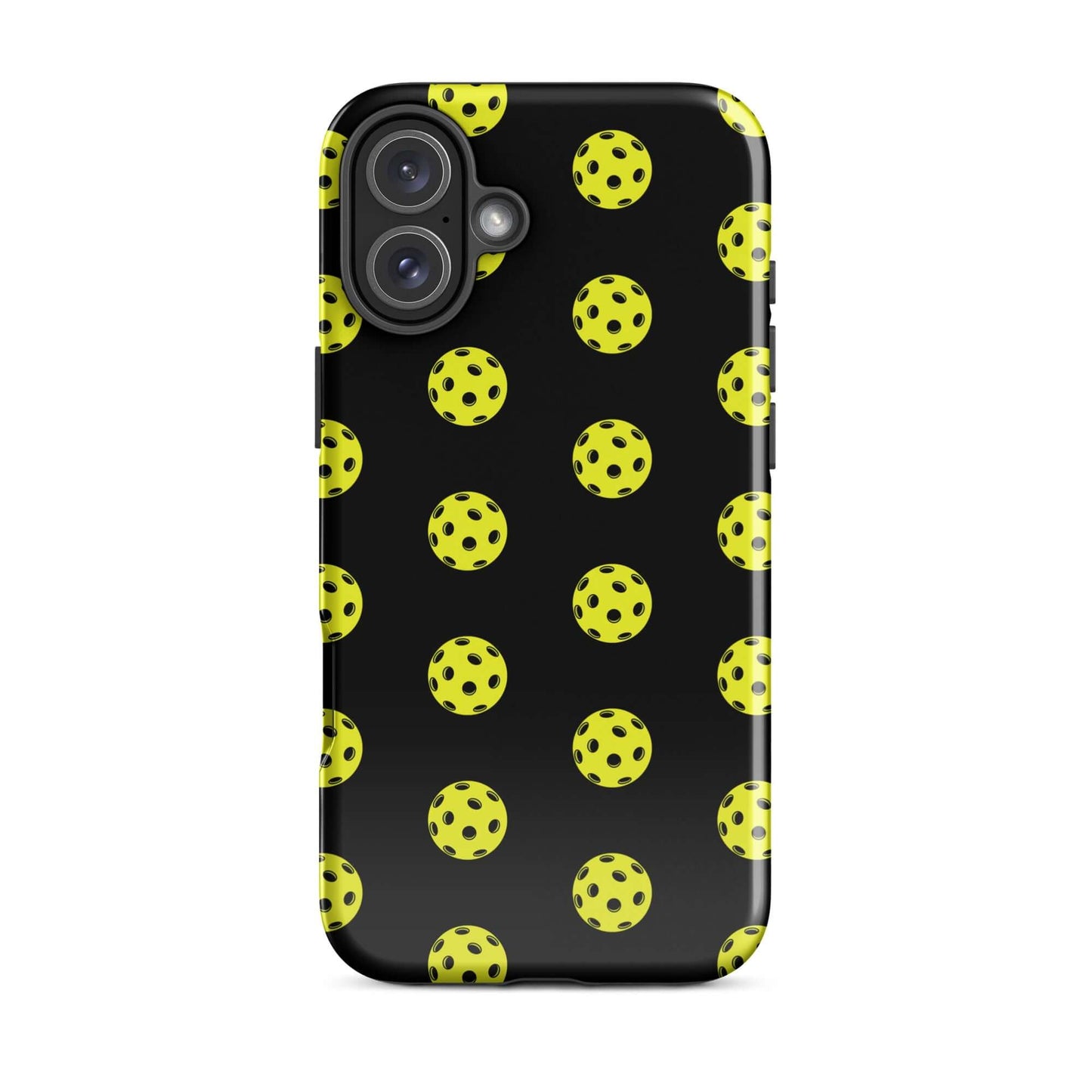 Phone Case featuring a pickleball pattern on a black background for sporty style and premium protection.
