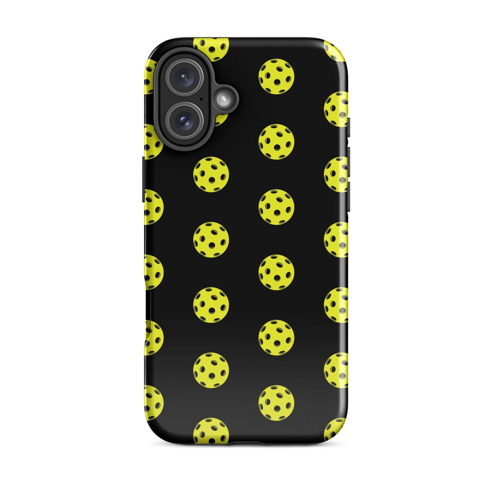 Phone Case featuring a pickleball pattern on a black background for sporty style and premium protection.