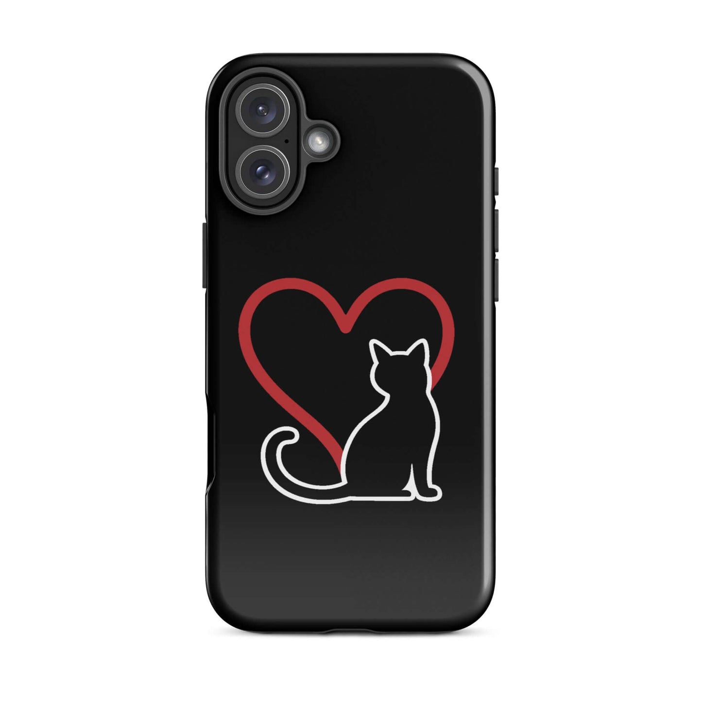 Phone Case for iPhone featuring a minimalist black cat design with a red heart, ideal for cat lovers.