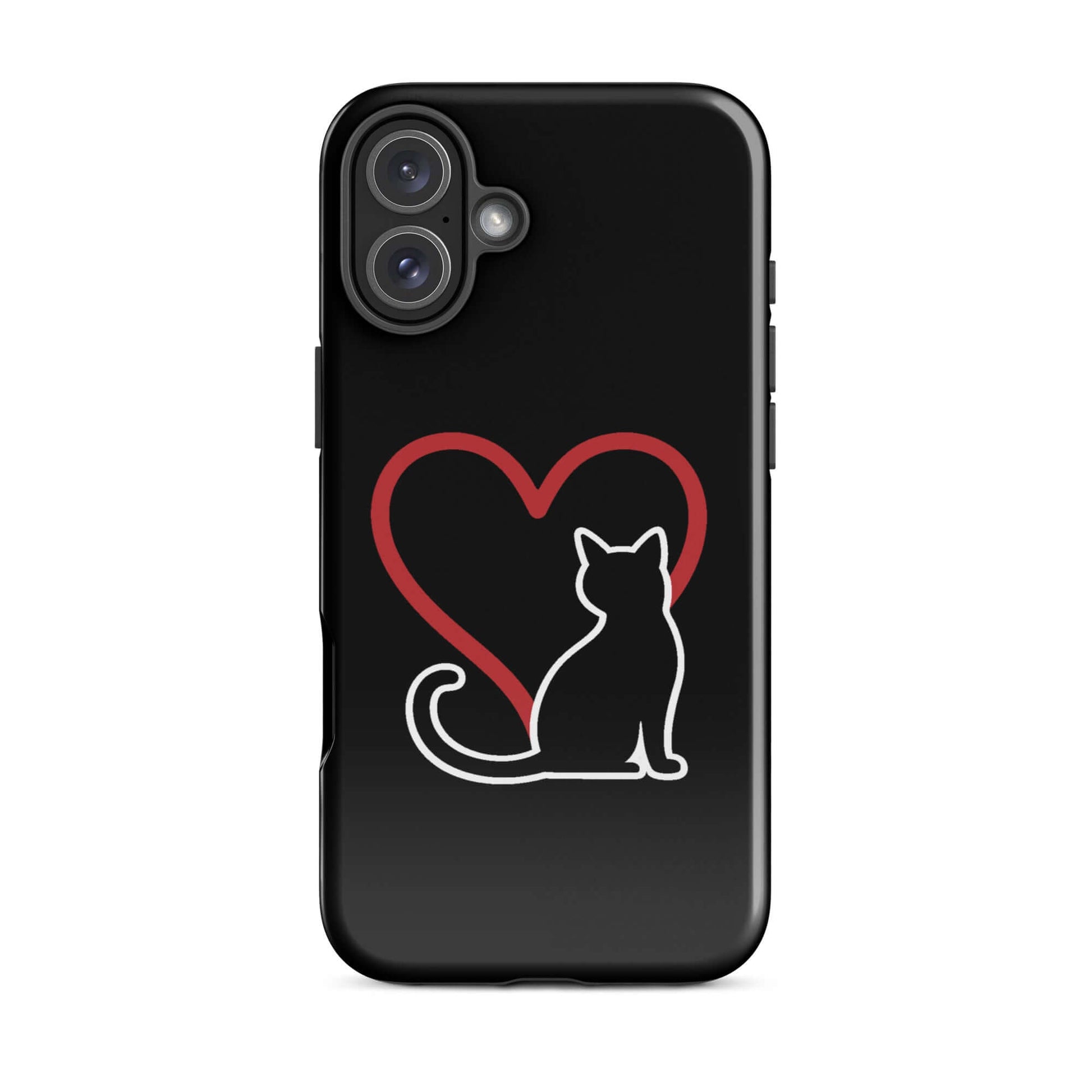 Phone Case for iPhone featuring a minimalist black cat design with a red heart, ideal for cat lovers.