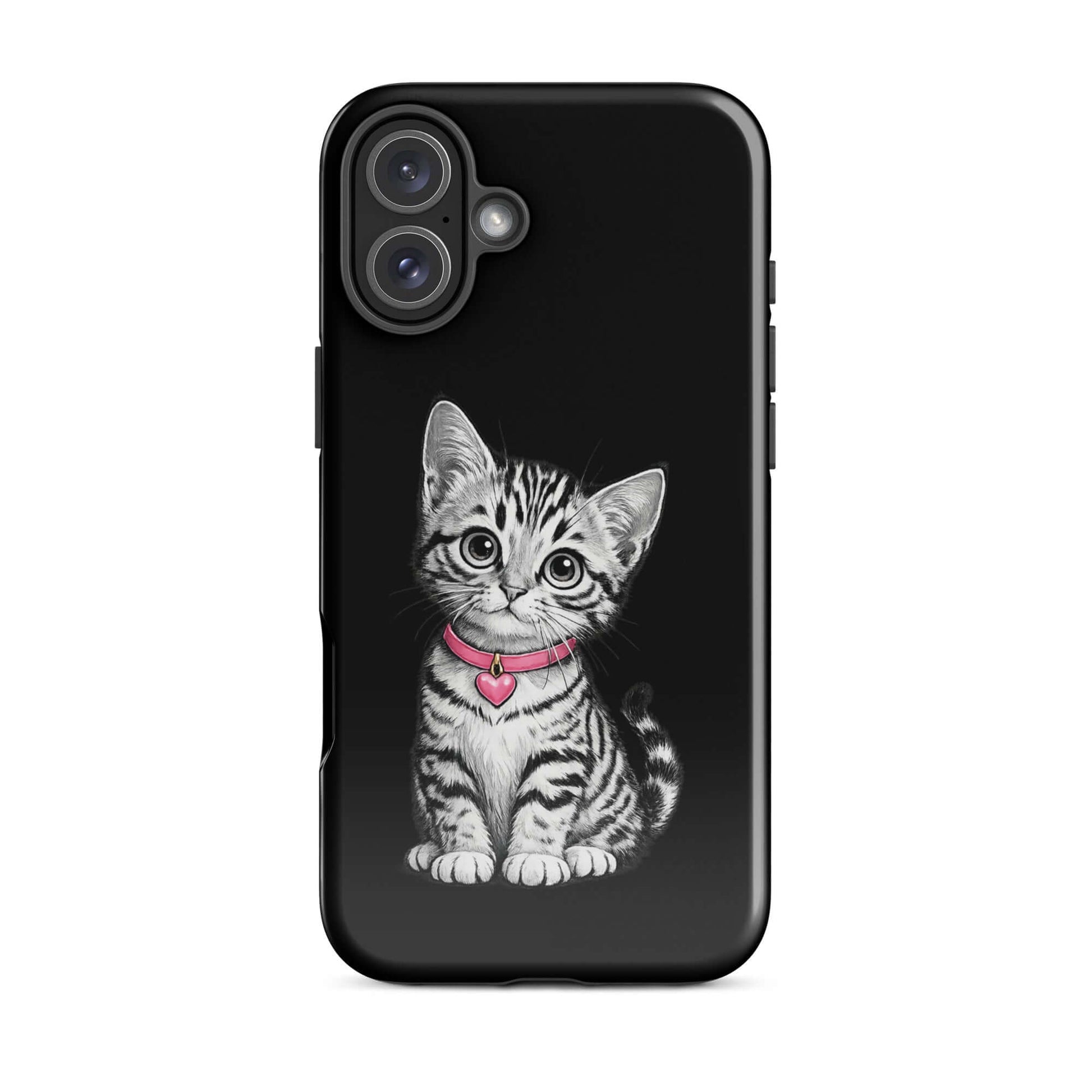 Phone Case for iPhone with pencil sketch kitten and pink heart charm
