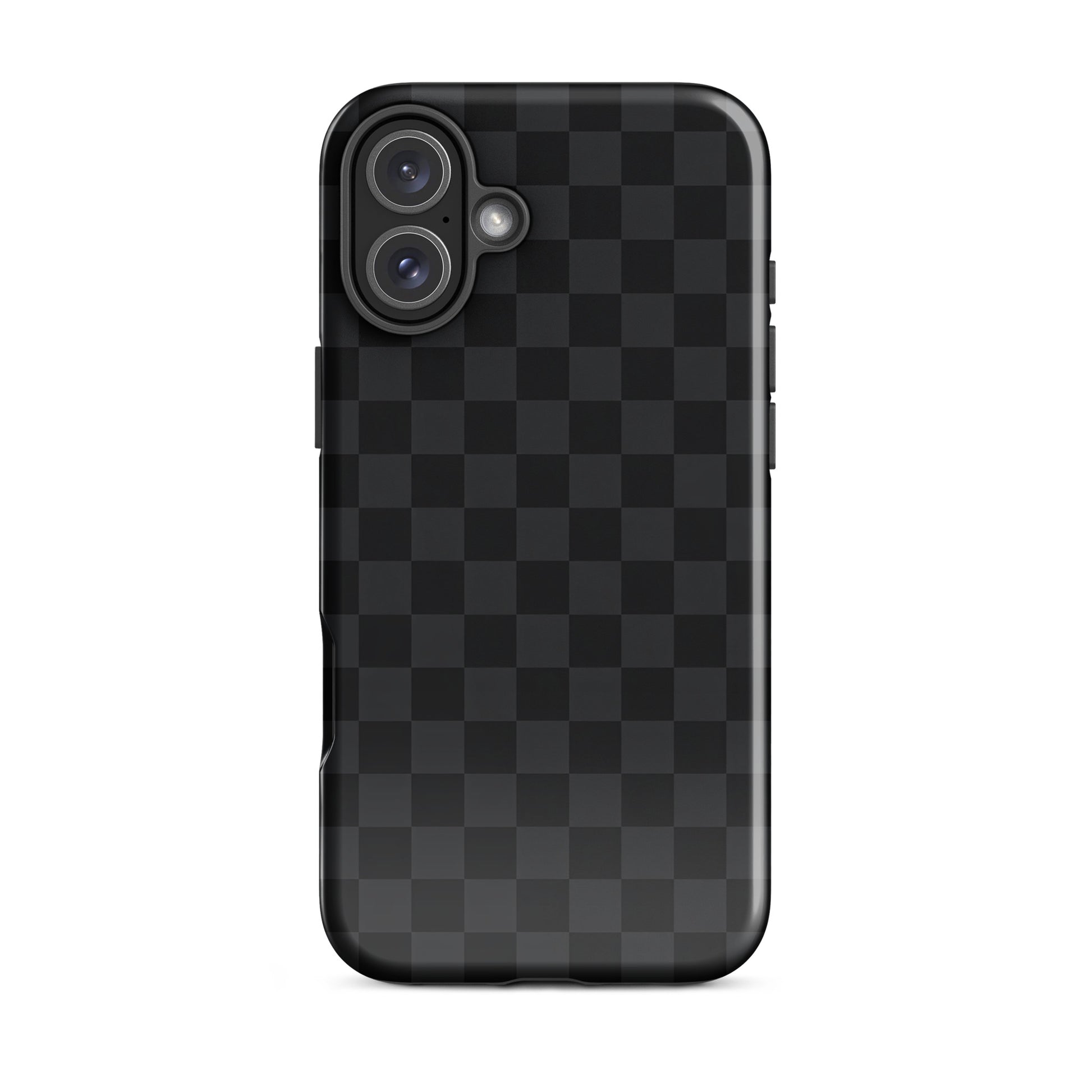 Phone Case for iPhone with black and charcoal checkered design, perfect for modern minimalists seeking a sleek and protective accessory.