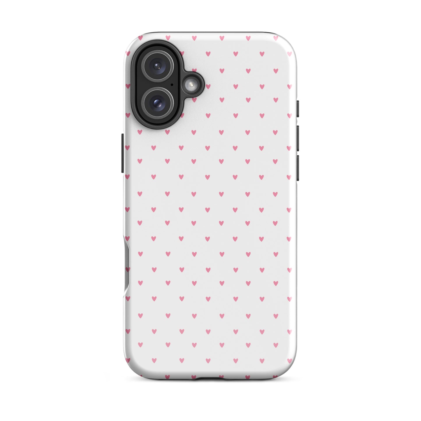 Phone Case for iPhone with heart-dot pattern, minimalist style with cute red hearts on a white background, Playful Polka-Dot design.
