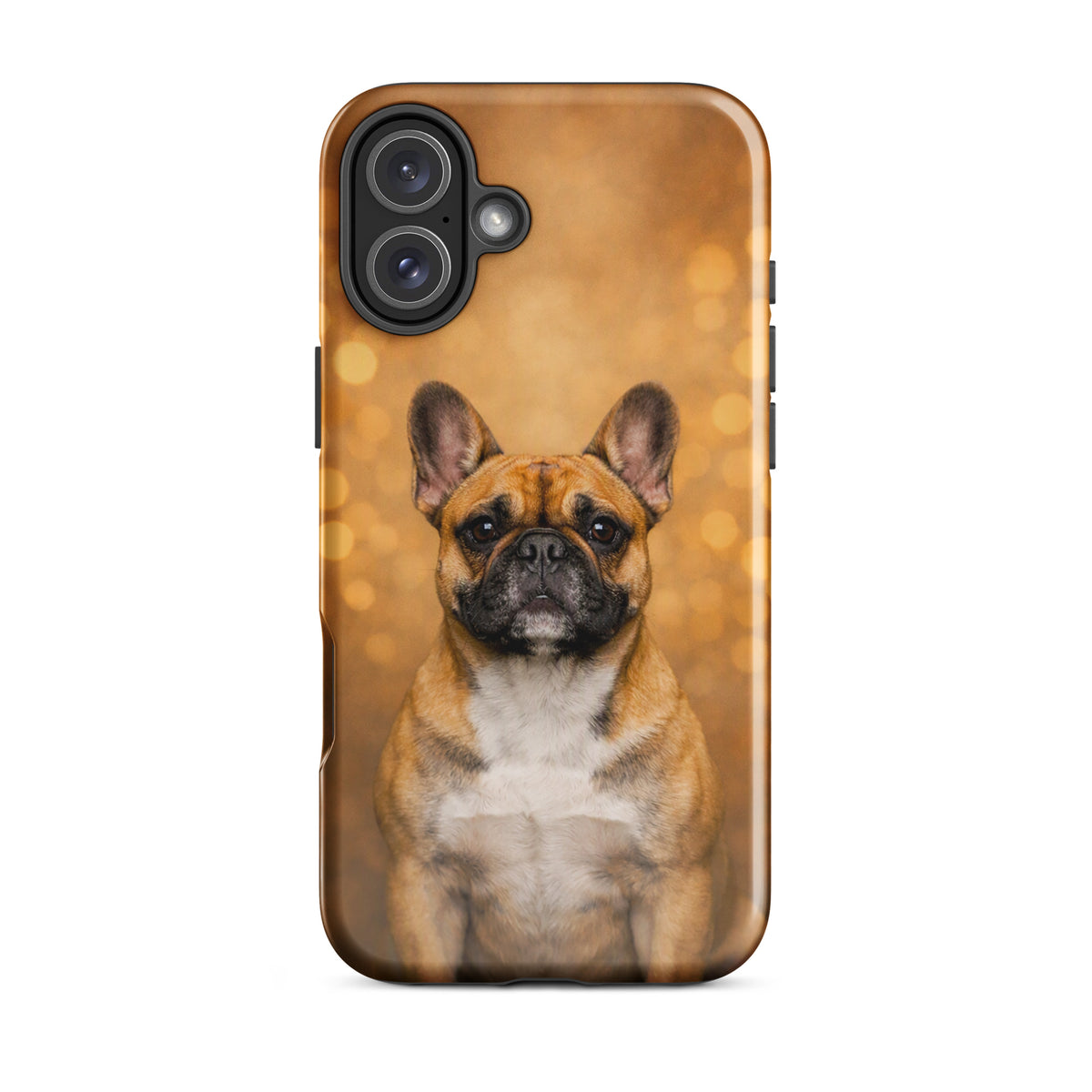 Phone Case featuring French Bulldog portrait against golden bokeh background, perfect for dog lovers seeking charm and warmth.