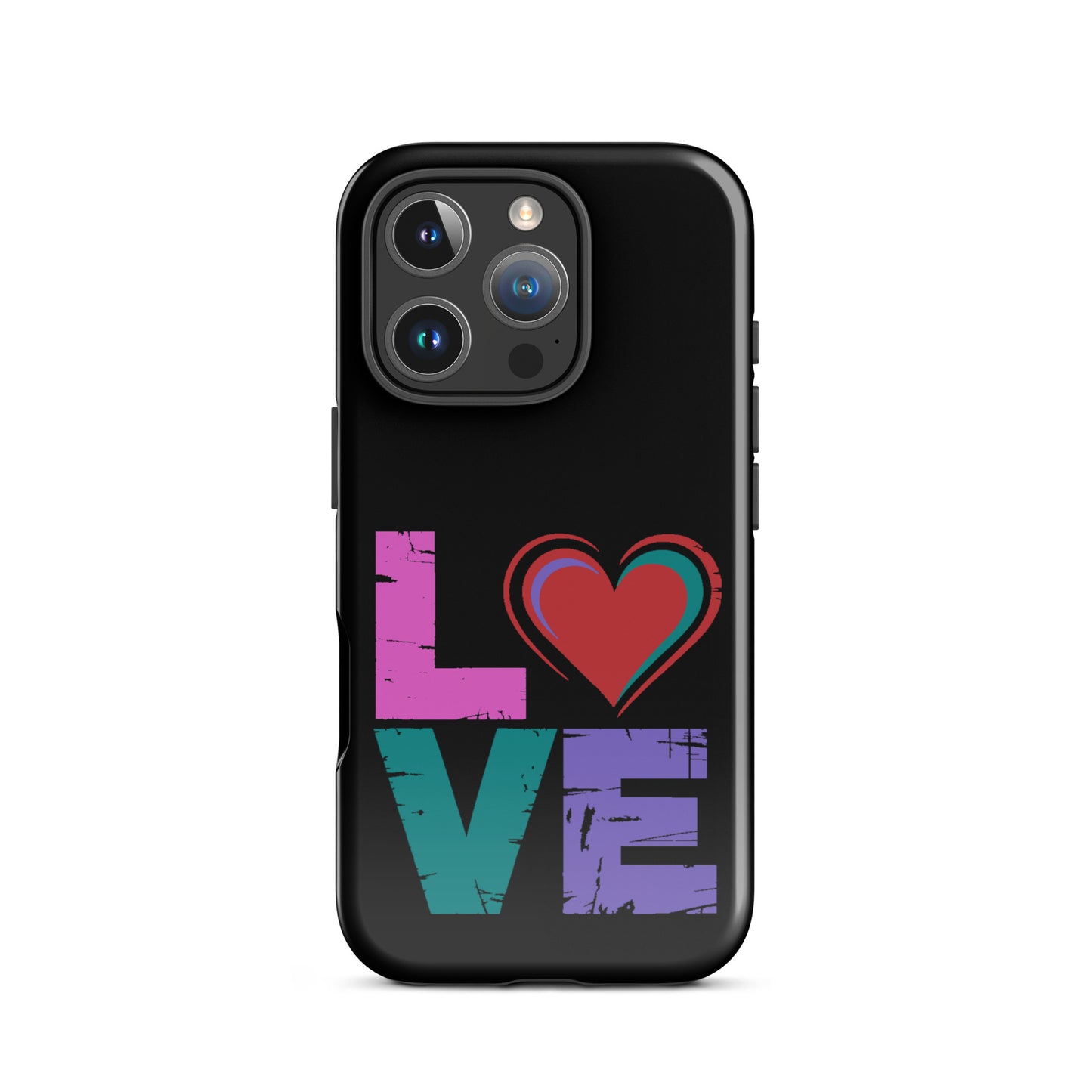 Love Tough Dual Layered Case for iPhones featuring a colorful love design with a heart.