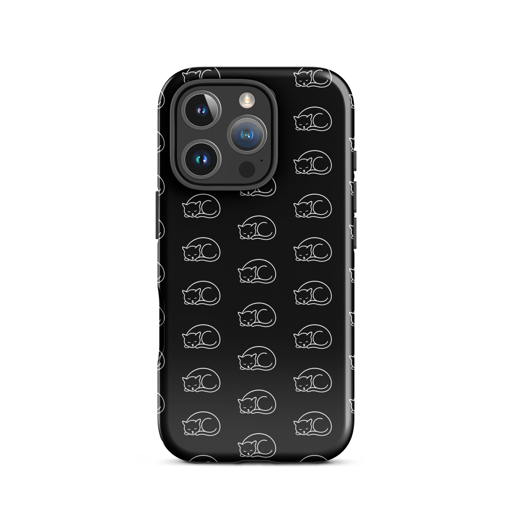 Phone case featuring a curled-up cat pattern, perfect for feline fans who love stylish protection.