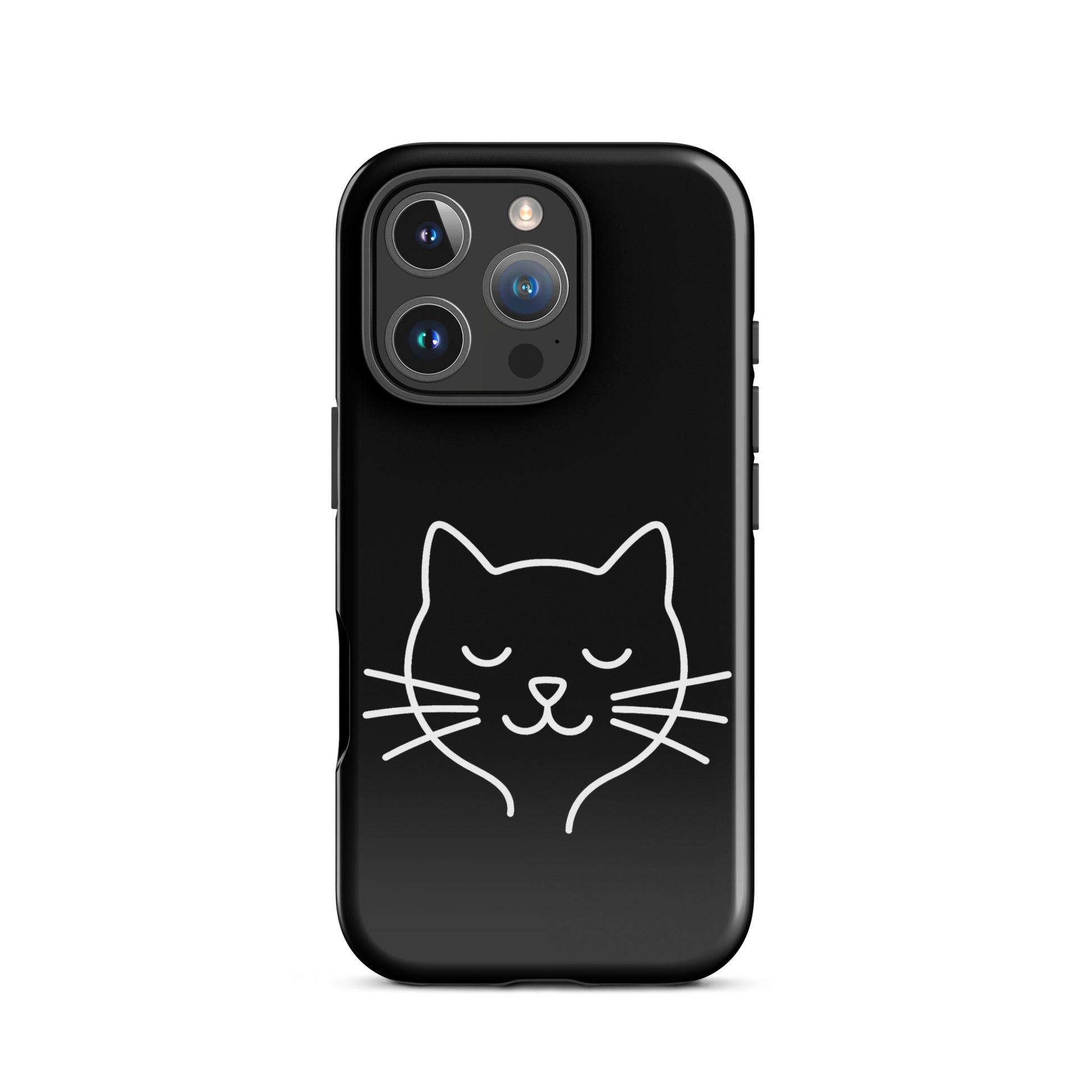 Phone Case for iPhone featuring cute minimalist cat line art design on a black background.