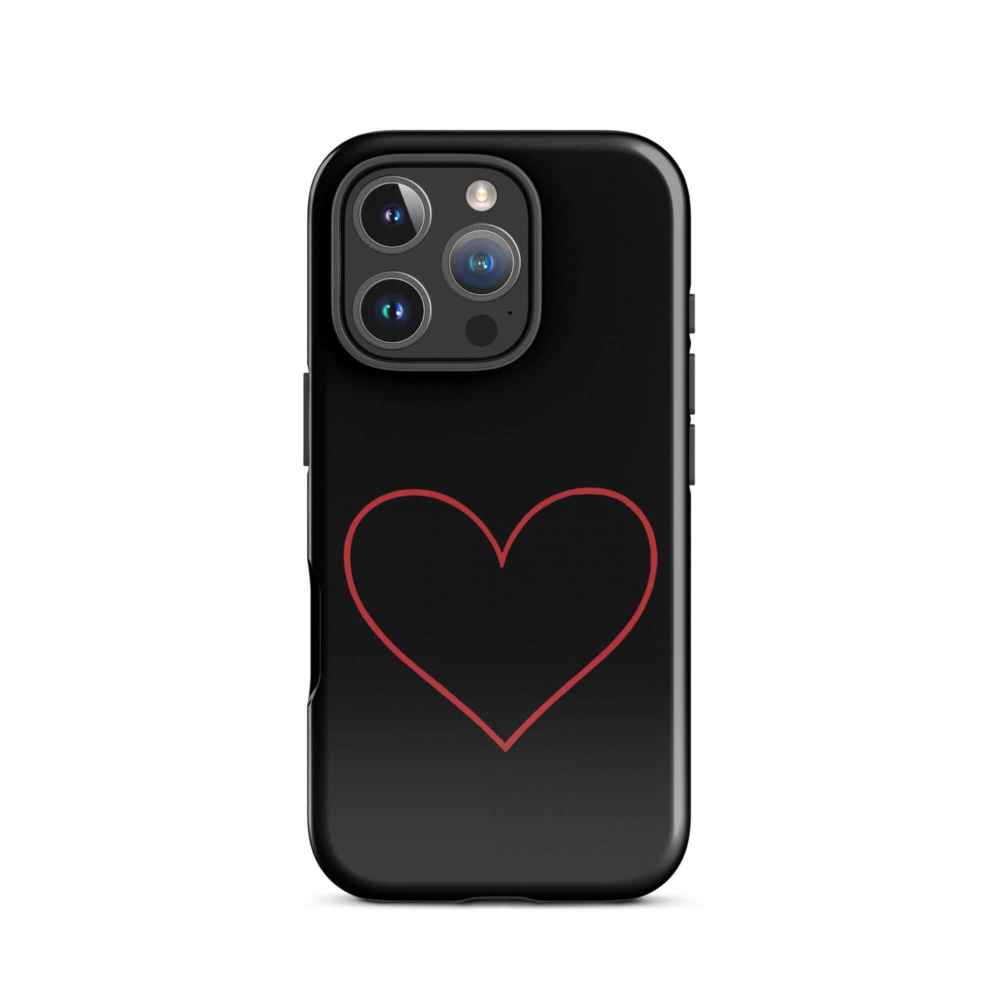 Phone Case for iPhone featuring a minimalist crimson heart design on a sleek black background.