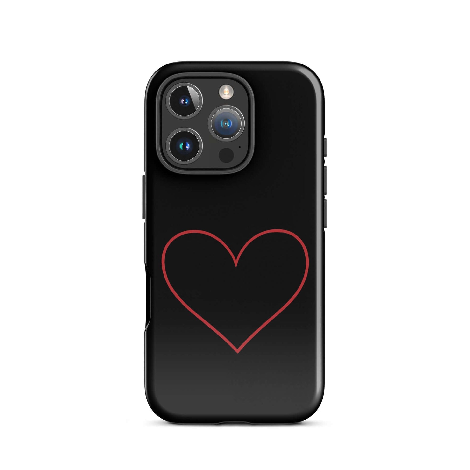 Phone Case for iPhone featuring a minimalist crimson heart design on a sleek black background.