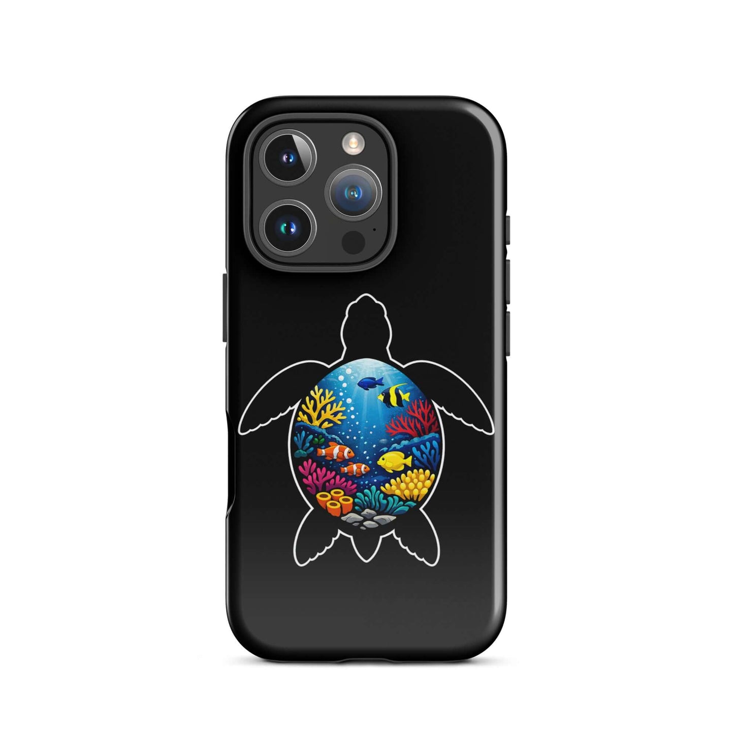 Phone Case for iPhone featuring vibrant sea turtle reef design with coral and fish.
