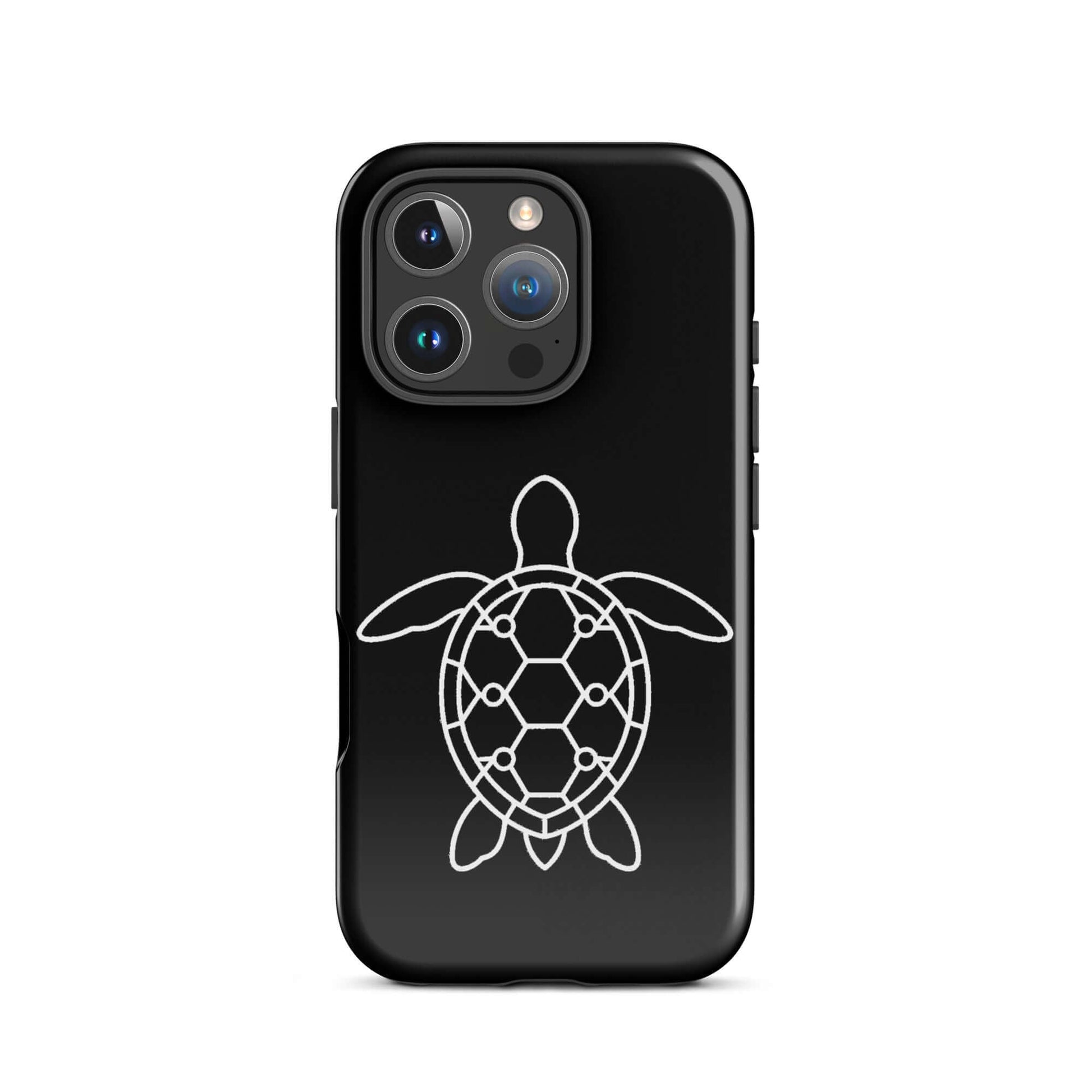 Phone case featuring a minimalist sea turtle silhouette and geometric pattern for iPhone.