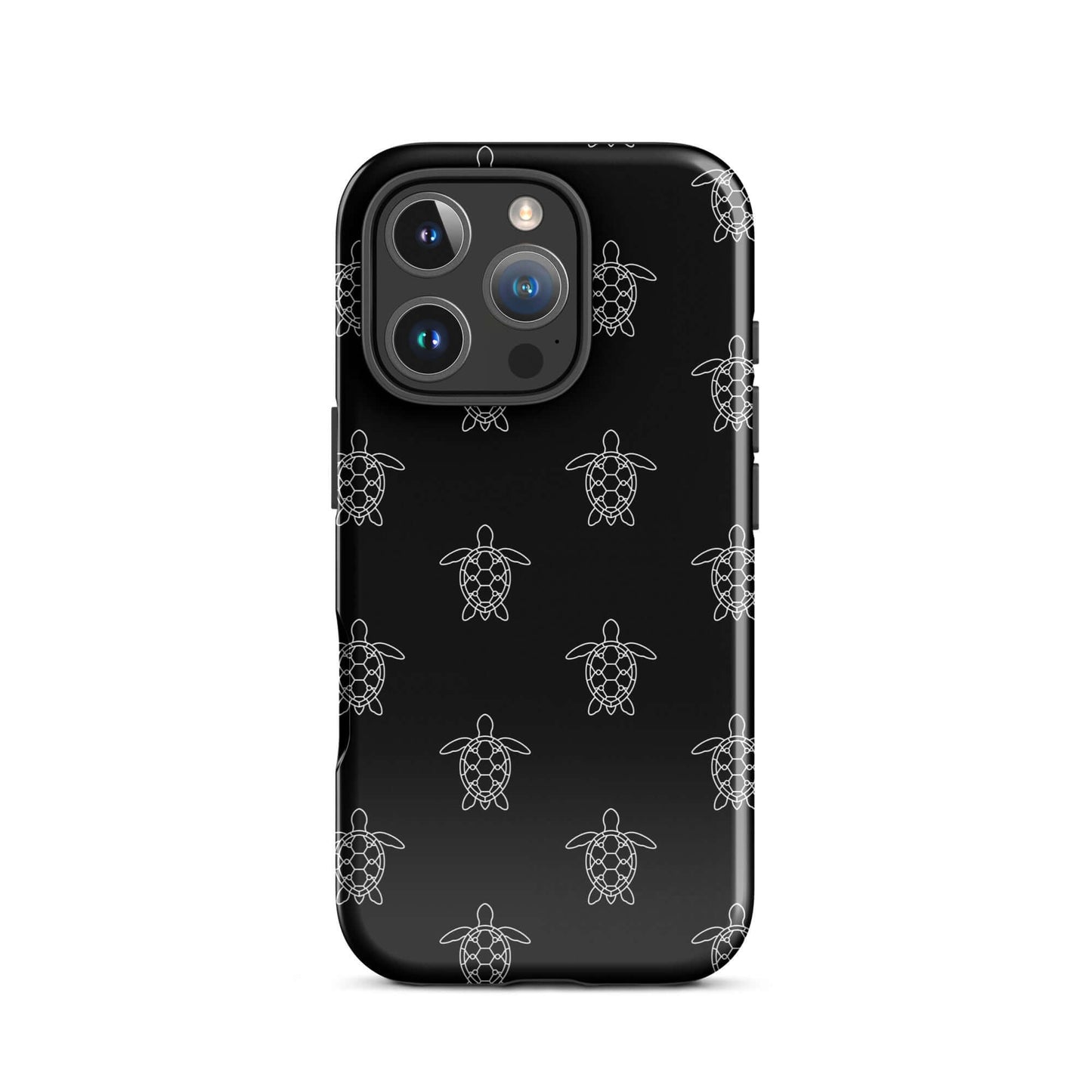 Phone Case for iPhone with minimalist sea turtle pattern on a sleek black background.