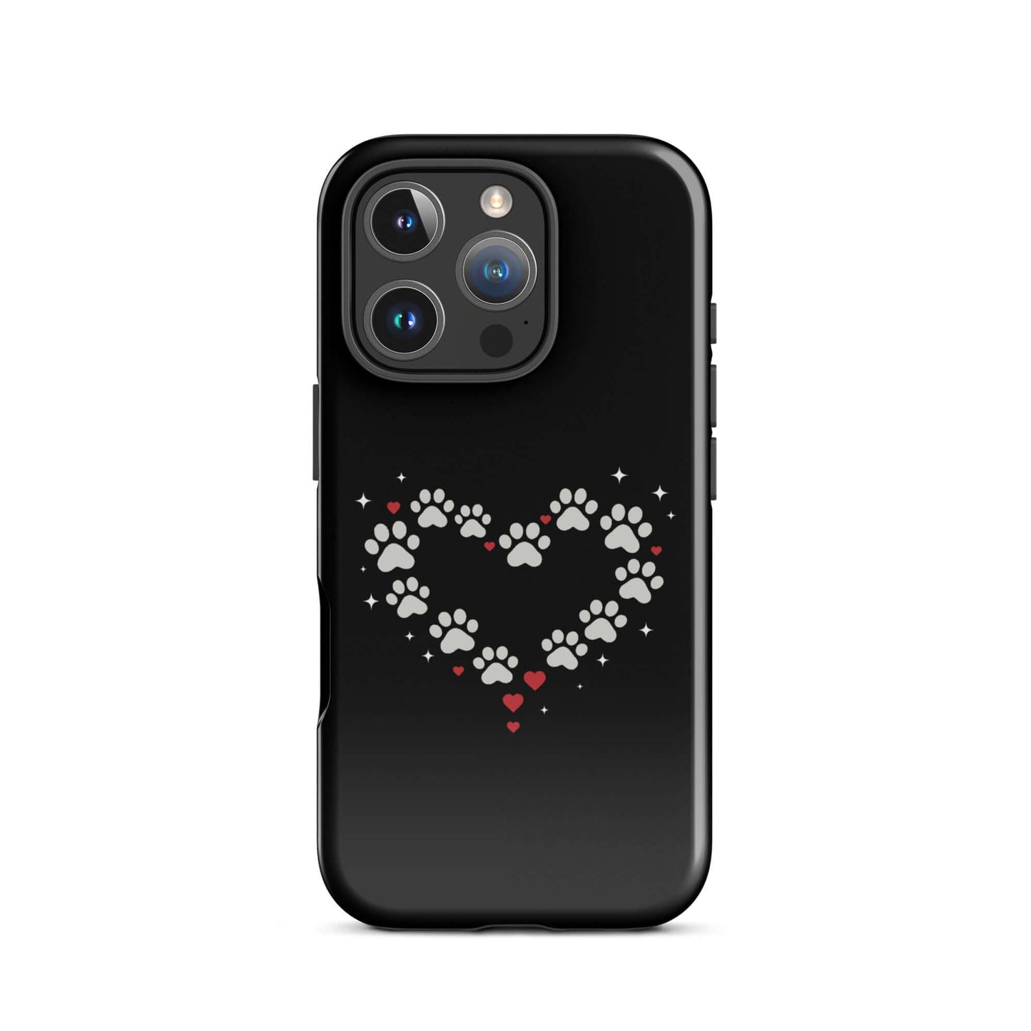 Phone Case featuring a stylish paw-print heart design on a black background for pet lovers.