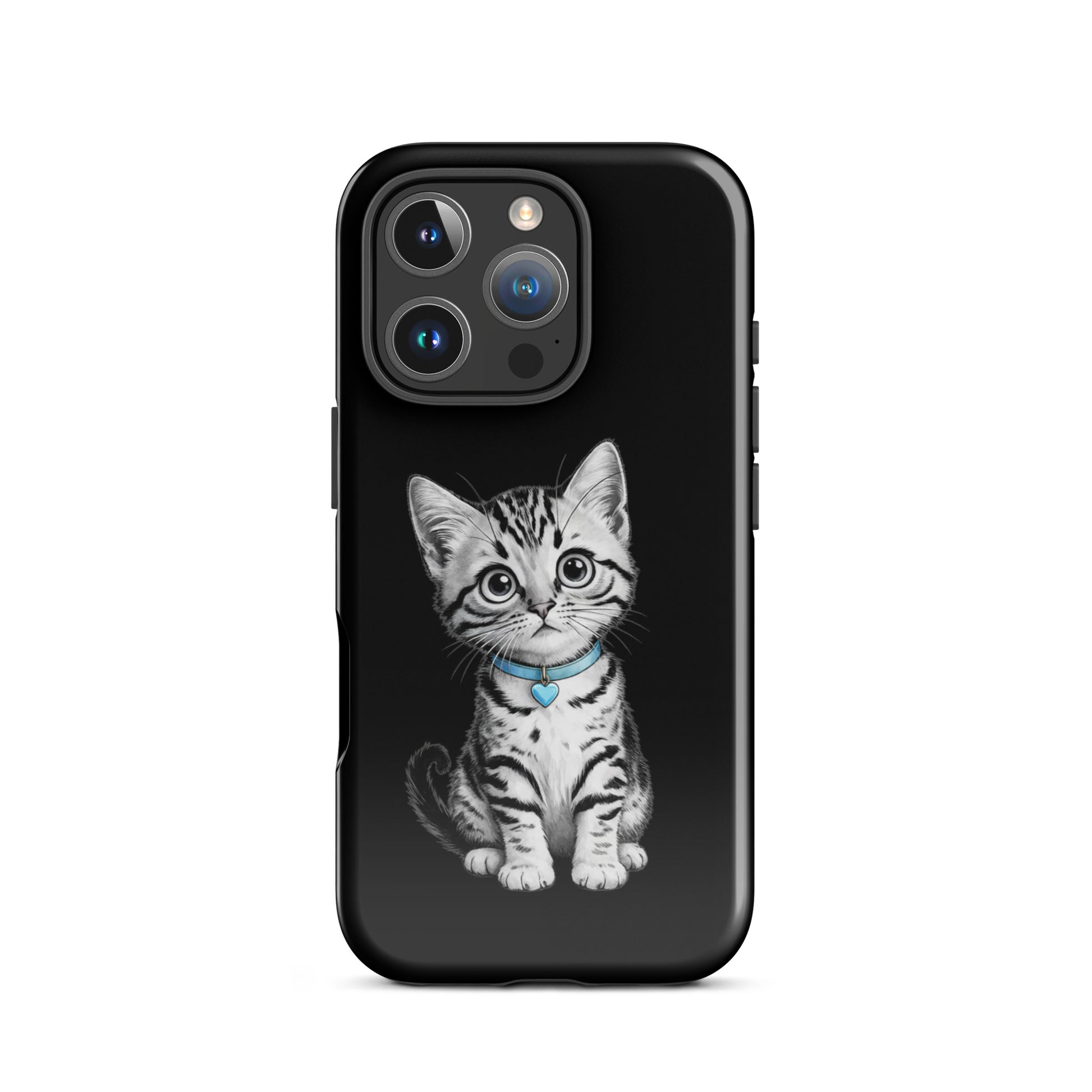 Phone Case for iPhone featuring pencil-sketch kitten with blue heart charm, providing stylish protection.
