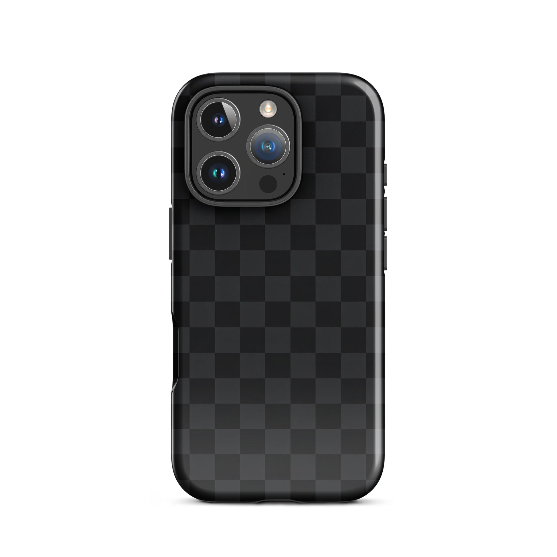 Phone Case for iPhone with black and charcoal checkered design, stylish protection for modern minimalists.