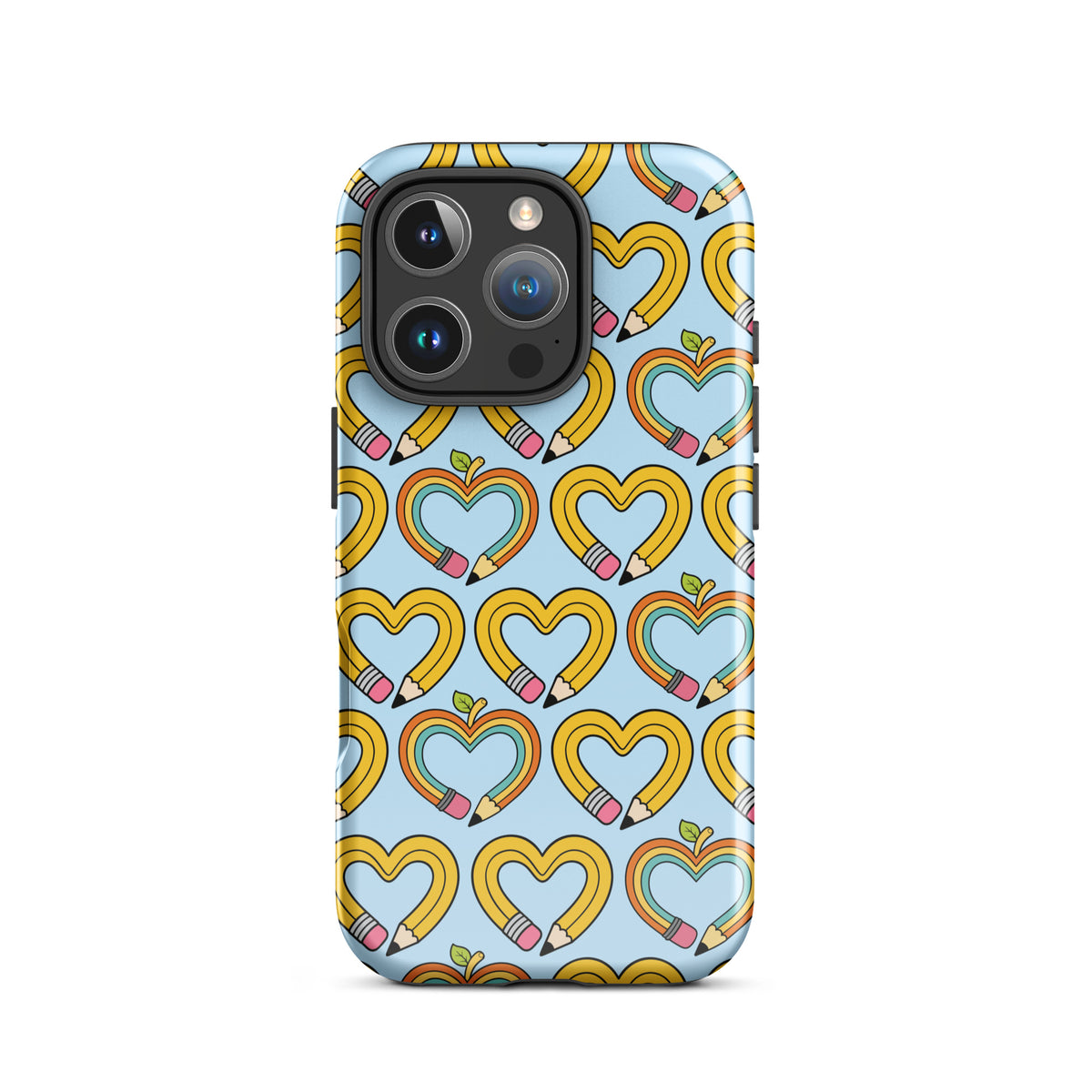 Phone Case with playful pencil-heart pattern, featuring whimsical pencil shapes with leaves. Ideal for creativity and back-to-school charm.