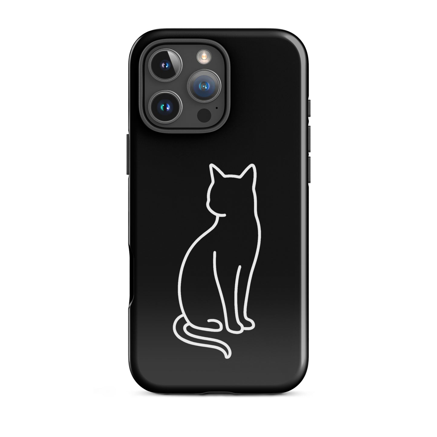 Phone Case featuring a minimalist outline of a sitting cat on a sleek black background.