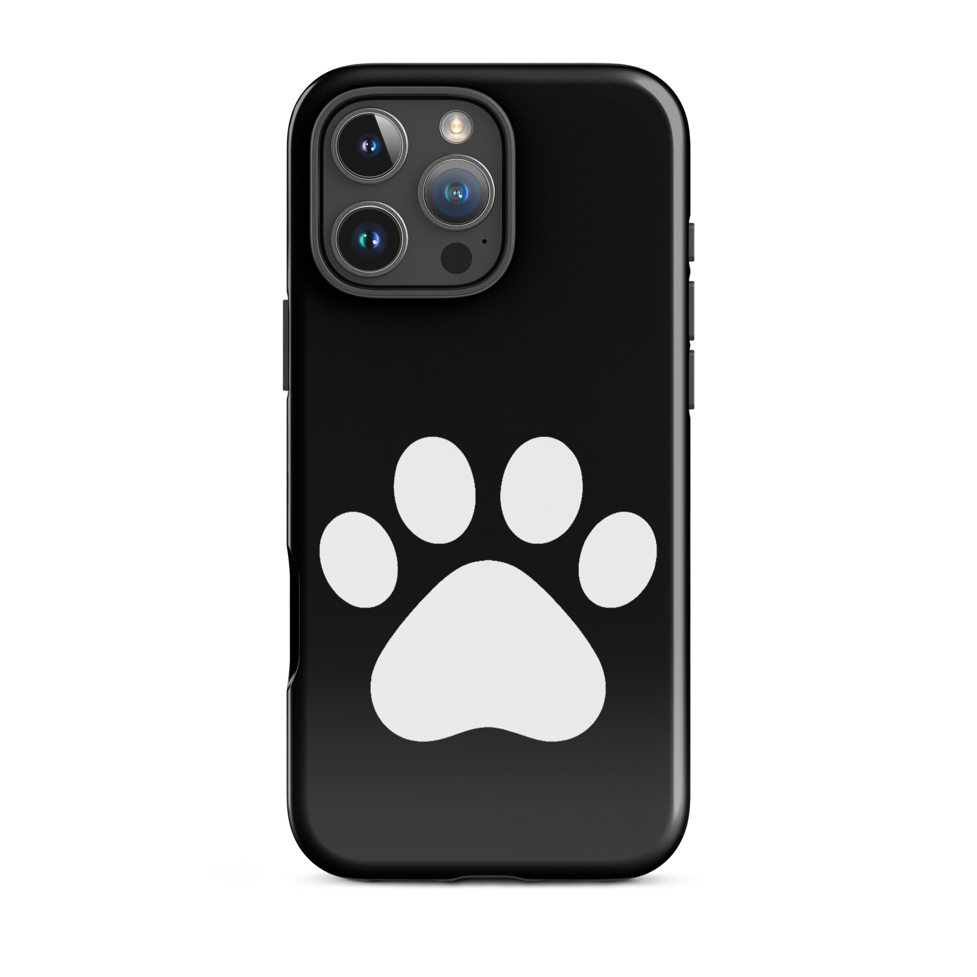 Phone Case for iPhone with a minimalist black background and white paw print design for pet lovers.