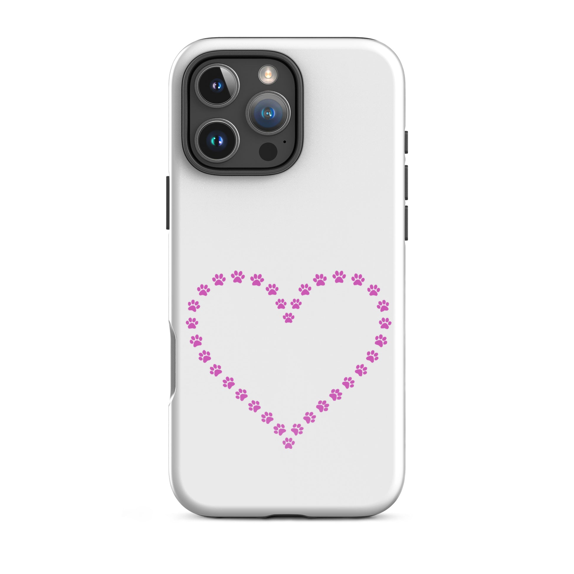 Phone Case featuring a cute heart design made of pink paw prints for pet lovers.