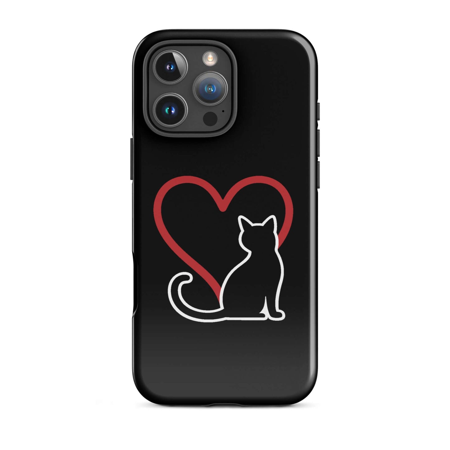 Phone Case featuring a black cat silhouette and red heart, perfect for cat lovers who appreciate elegant design.