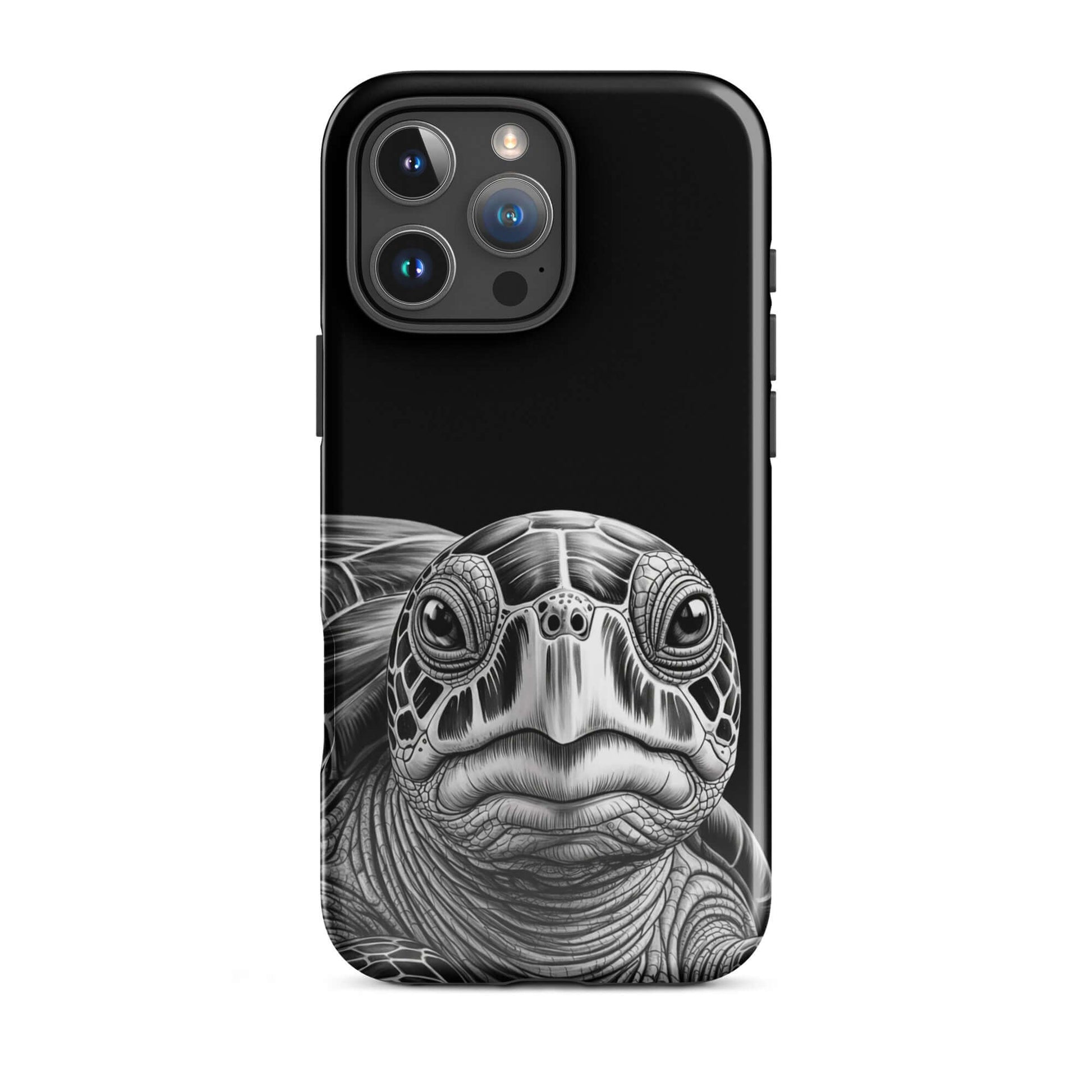 Phone Case featuring black-and-white sketch of an ancient sea turtle for iPhone, blending art with timeless protection.