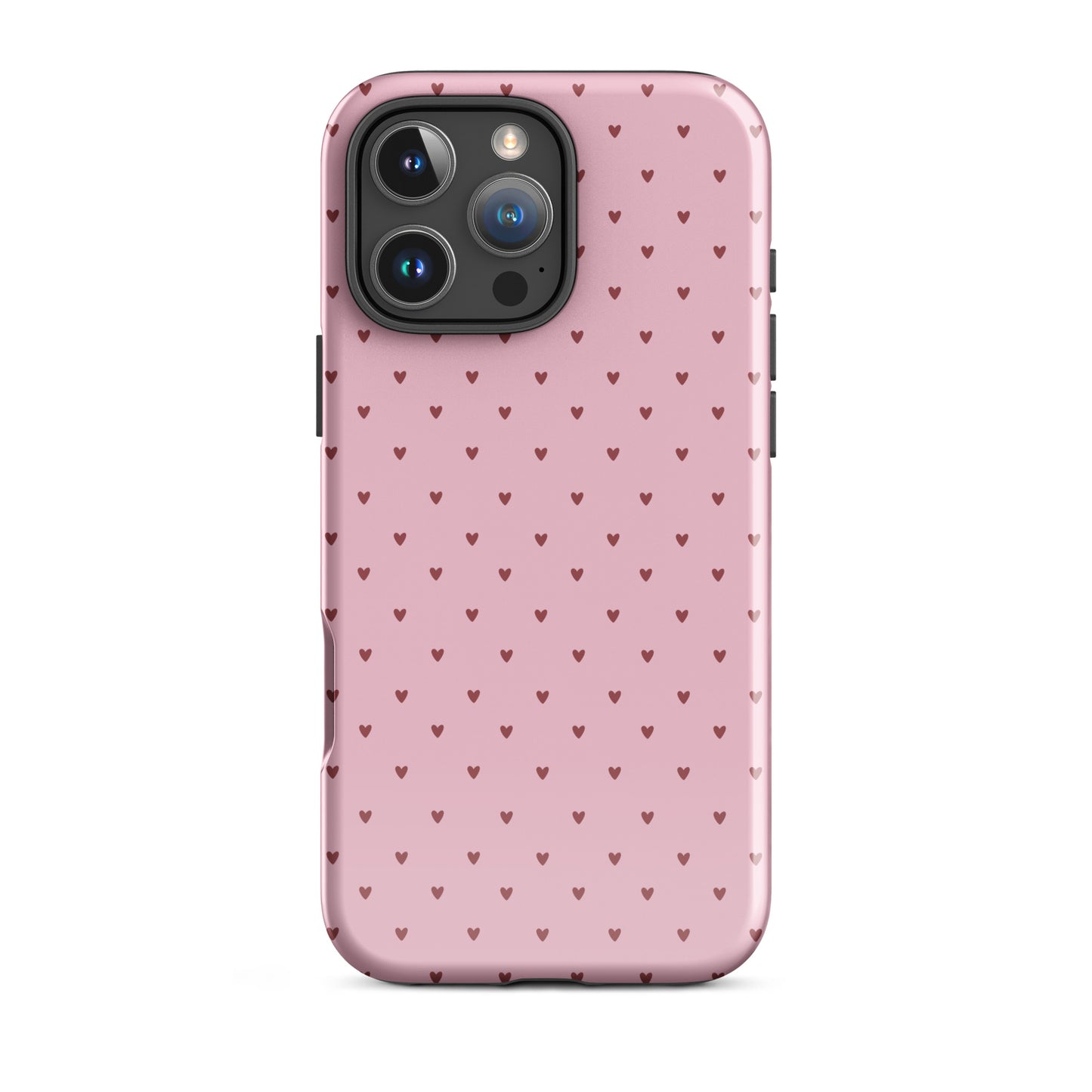 Phone Case for iPhone with heart-dot pattern, stylish and minimalist design, playful pink background, cute and modern accessory.
