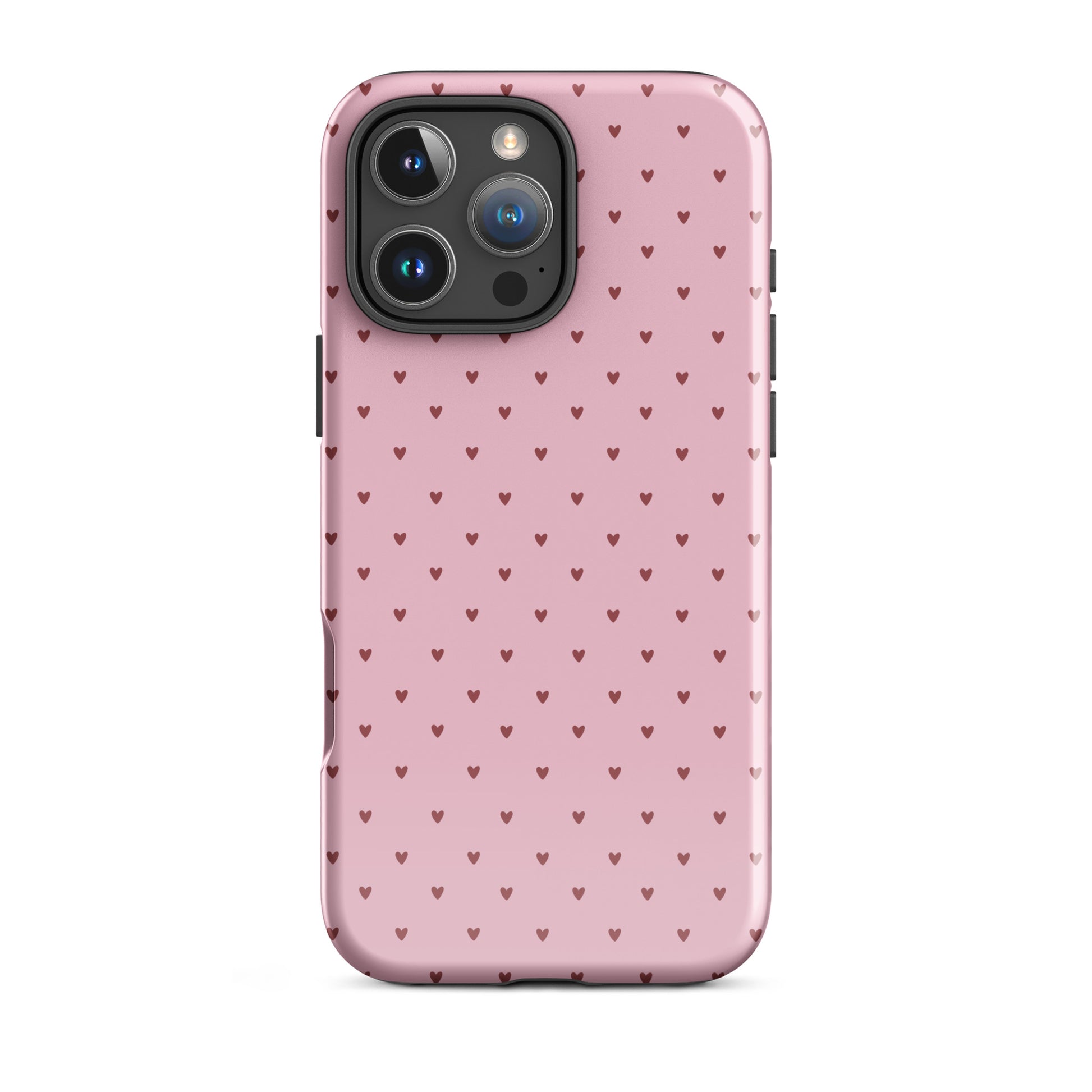 Phone Case for iPhone with heart-dot pattern, stylish and minimalist design, playful pink background, cute and modern accessory.