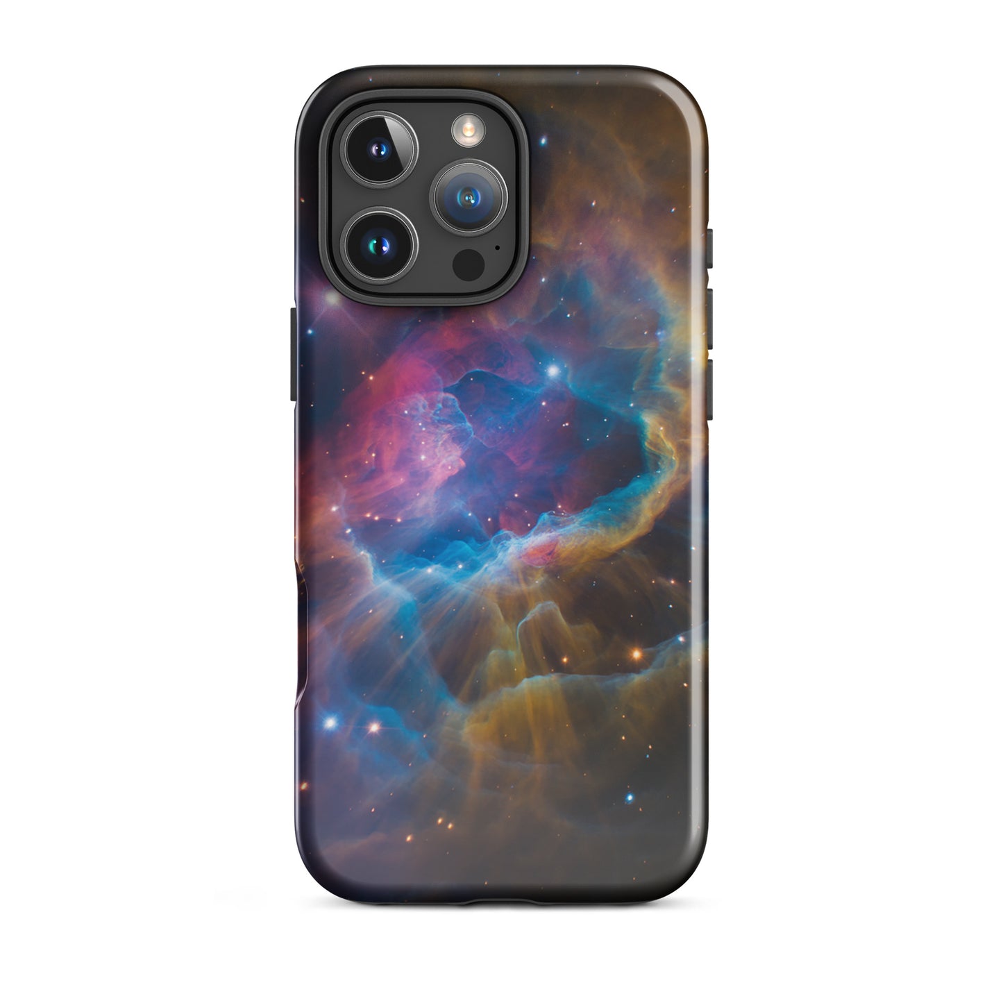 Phone Case for iPhone with Nebula Cosmic Dreamscape design featuring electric blues and oranges in a starburst pattern