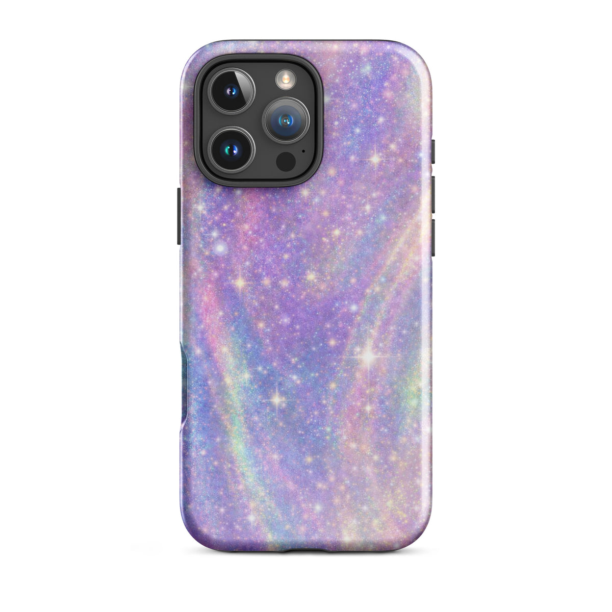 Phone Case for iPhone with cosmic dream swirl design in pastel purples, pinks, blues, and golden sparkles, creating a tiny galaxy vibe.