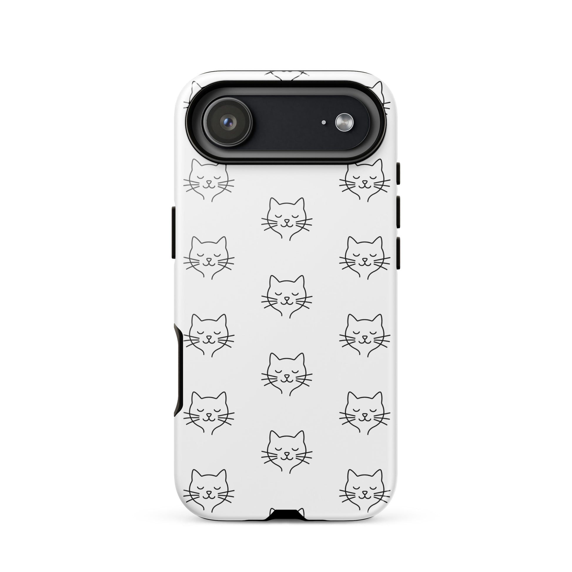 Phone Case for iPhone featuring a cute minimalist cat pattern design on a white background.