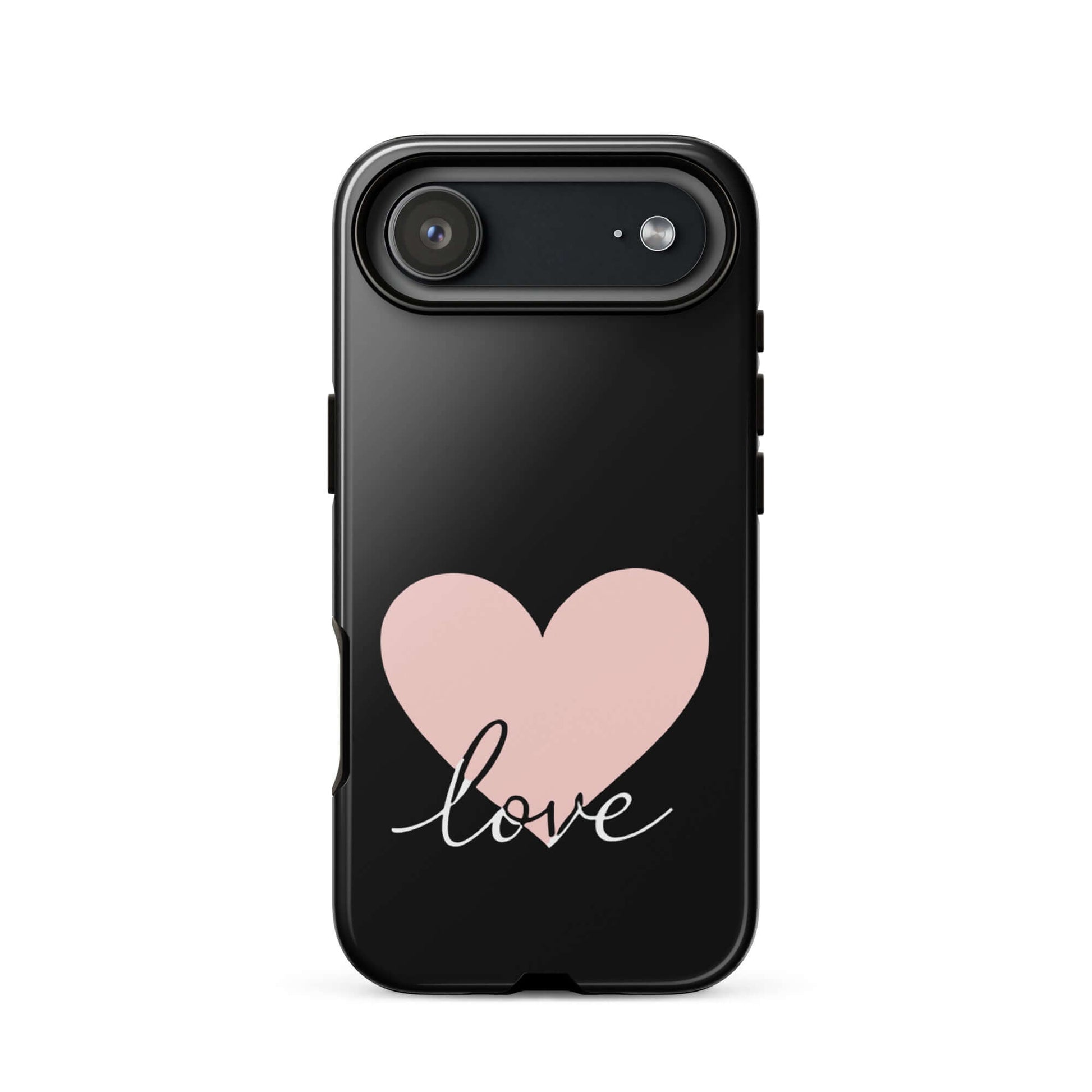 Phone Case for iPhone featuring a pink heart and script love design for stylish protection.