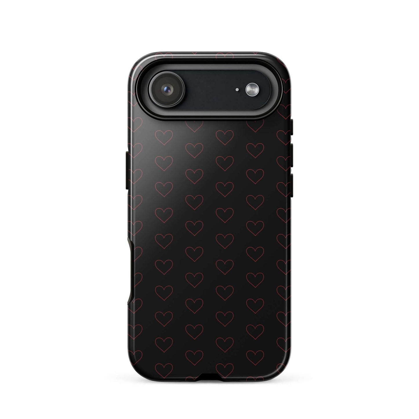 Phone Case for iPhone featuring a luxe crimson heart pattern on a sleek black background.