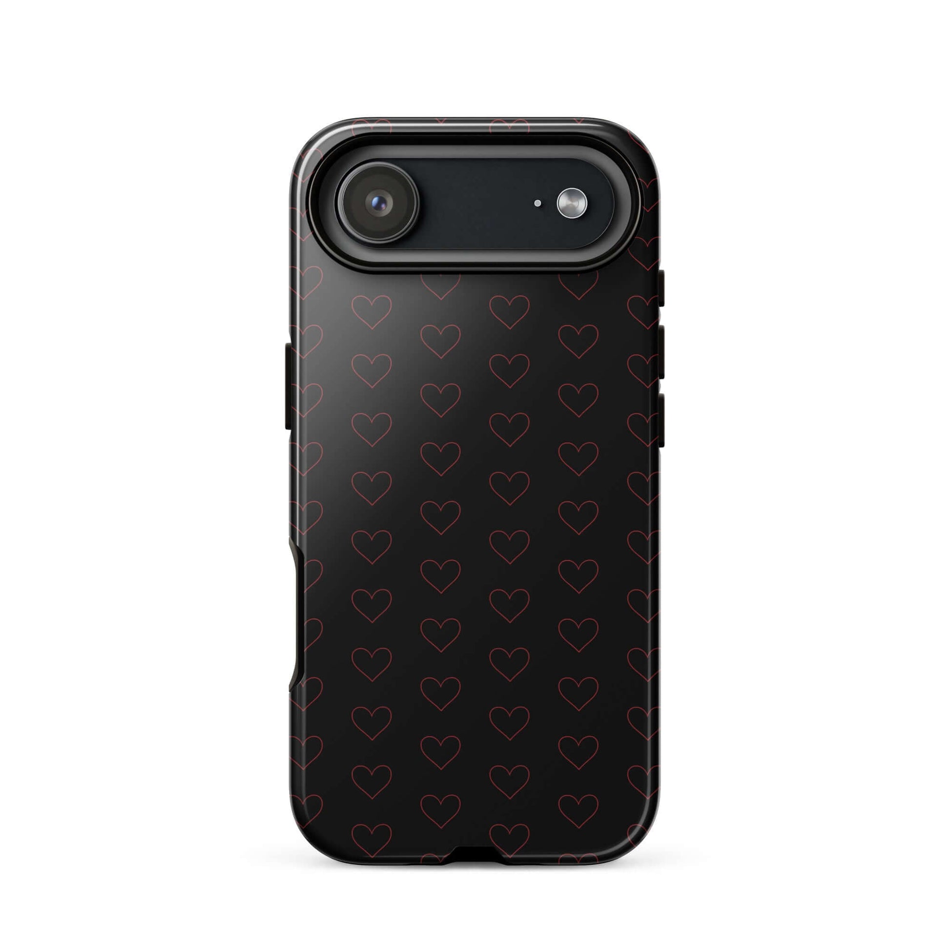 Phone Case for iPhone featuring a luxe crimson heart pattern on a sleek black background.