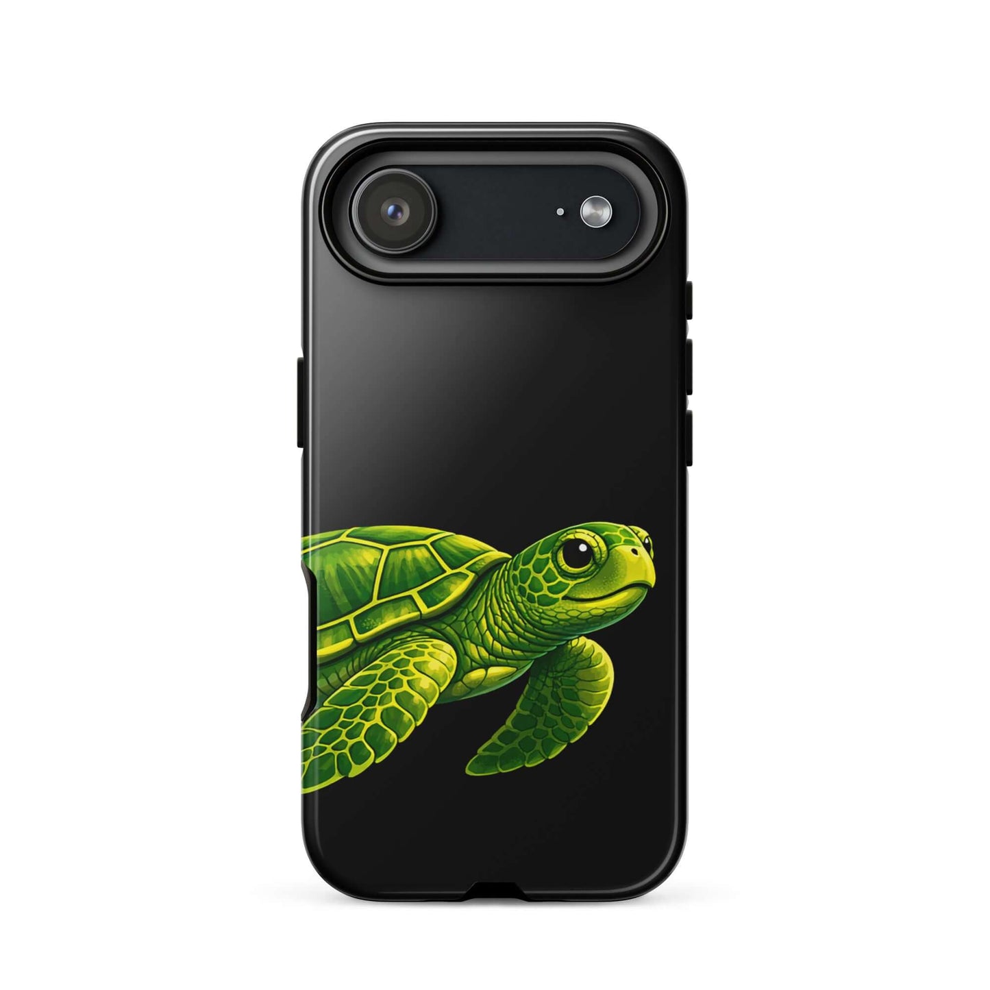Phone Case featuring a vibrant sea turtle design on a black background for style and protection.