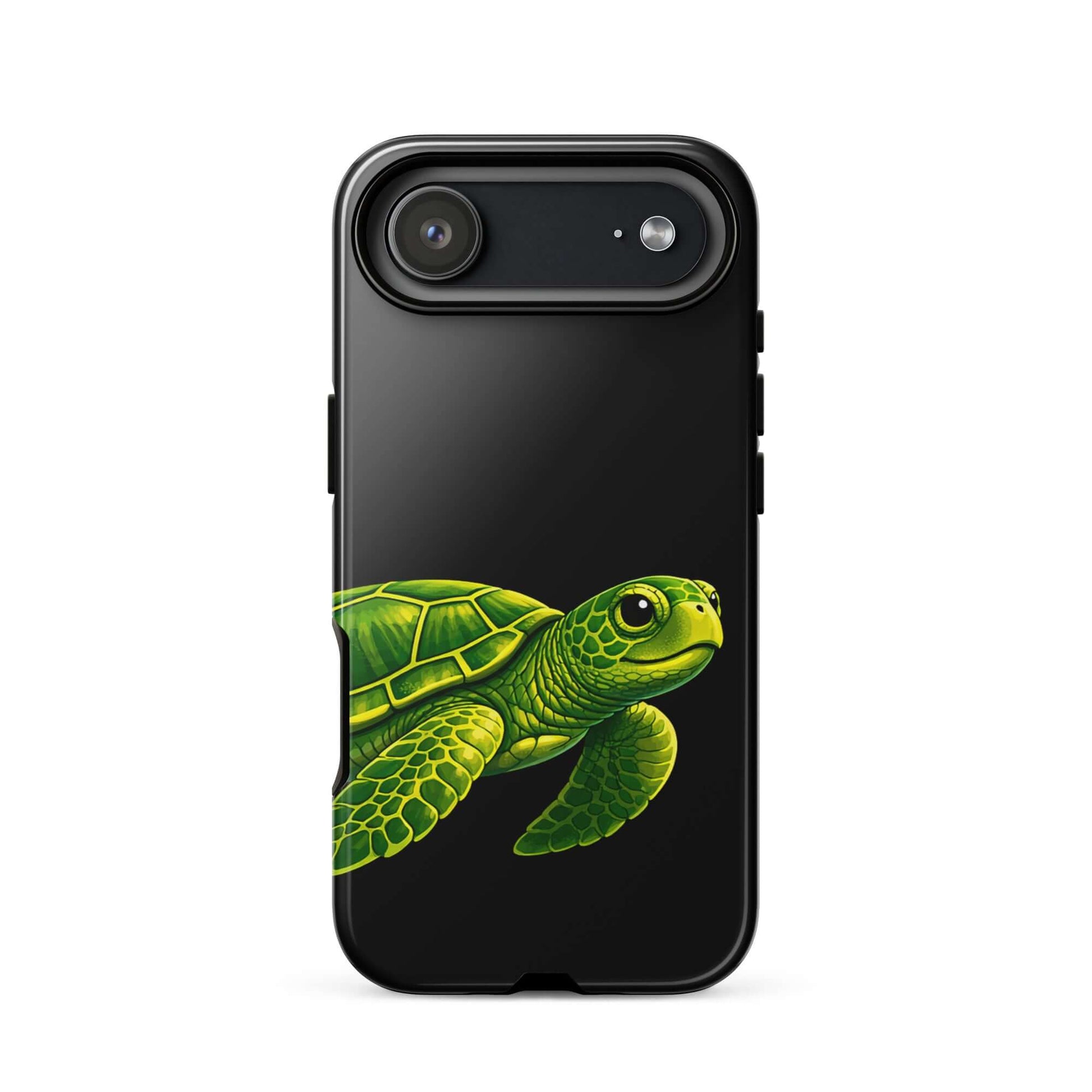 Phone Case featuring a vibrant sea turtle design on a black background for style and protection.