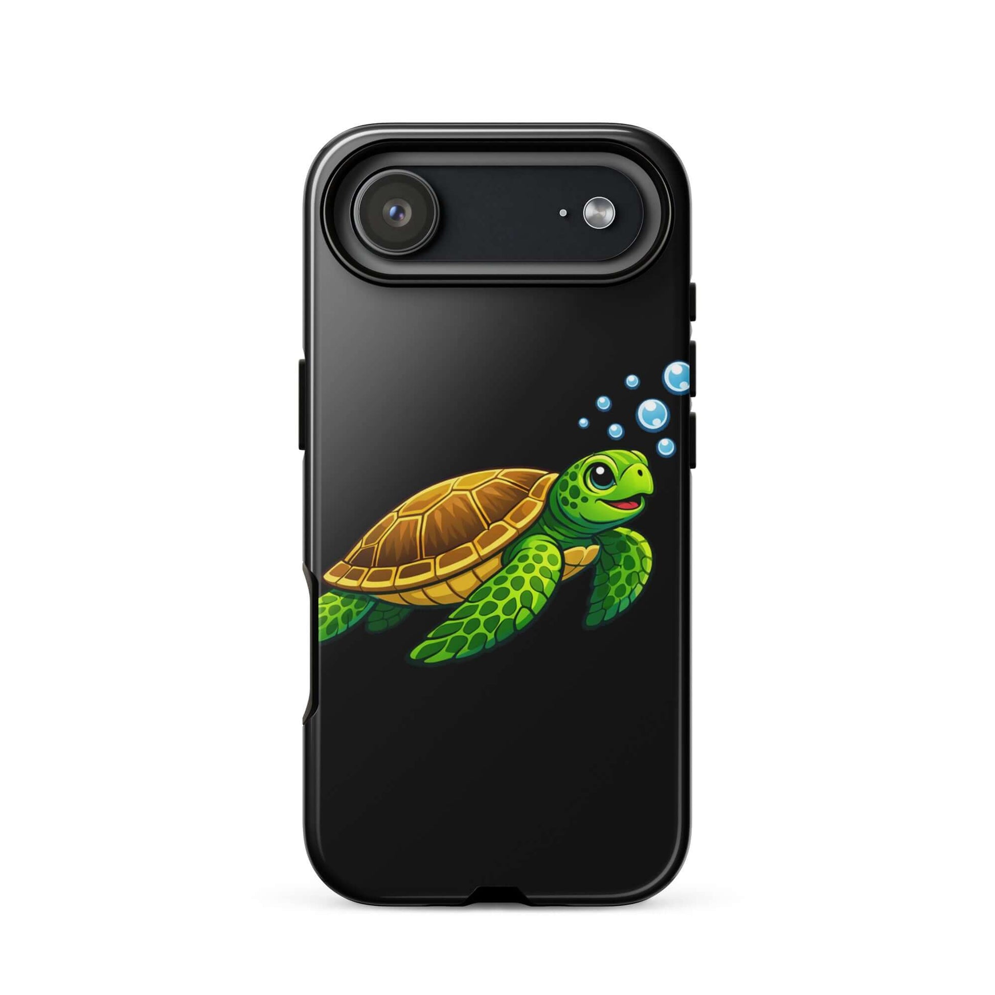 Phone Case featuring vibrant sea turtle artwork and underwater bubbles, perfect for ocean lovers.