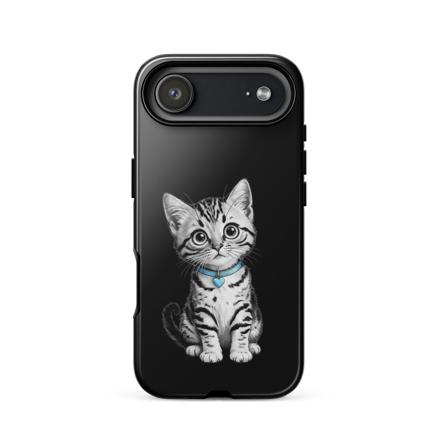 Phone Case with kitten sketch and blue heart charm design for iPhone