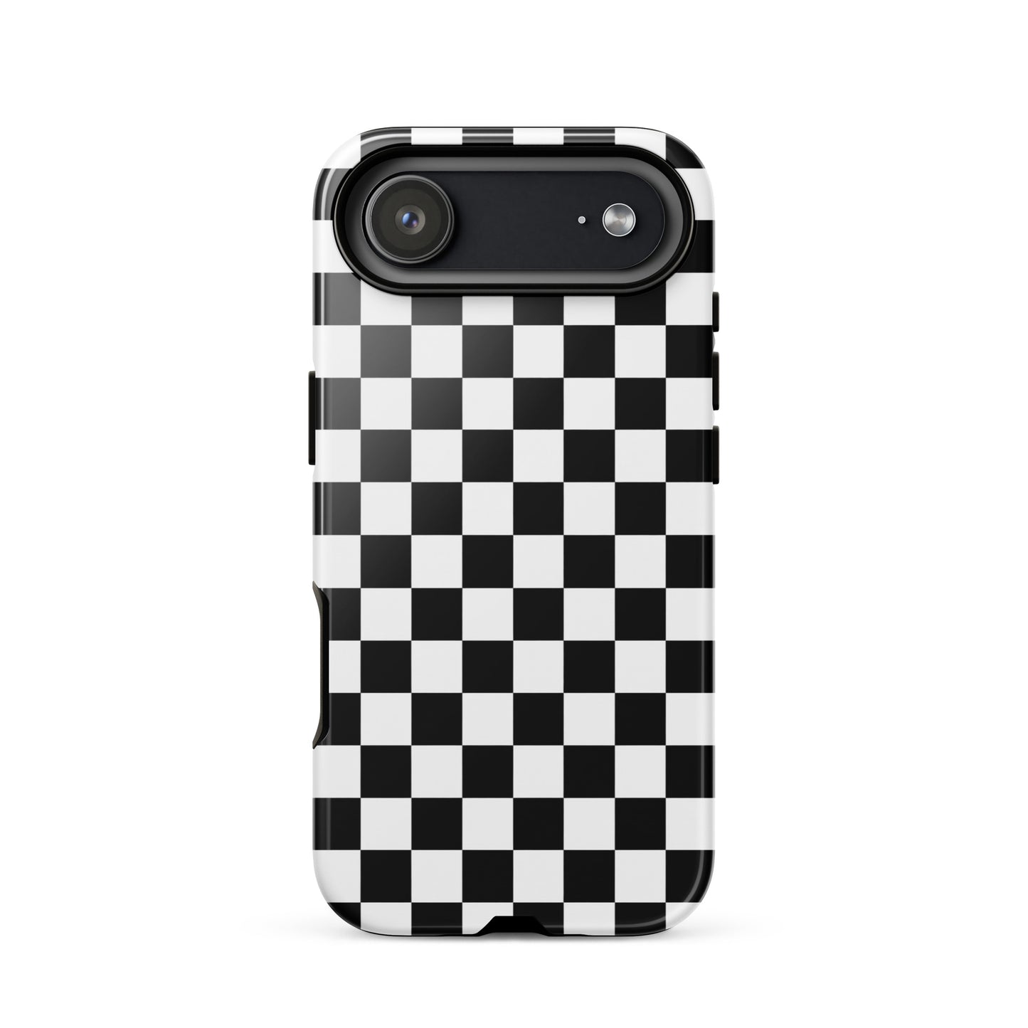 Black and white checkered Phone Case for iPhone with bold racing design.