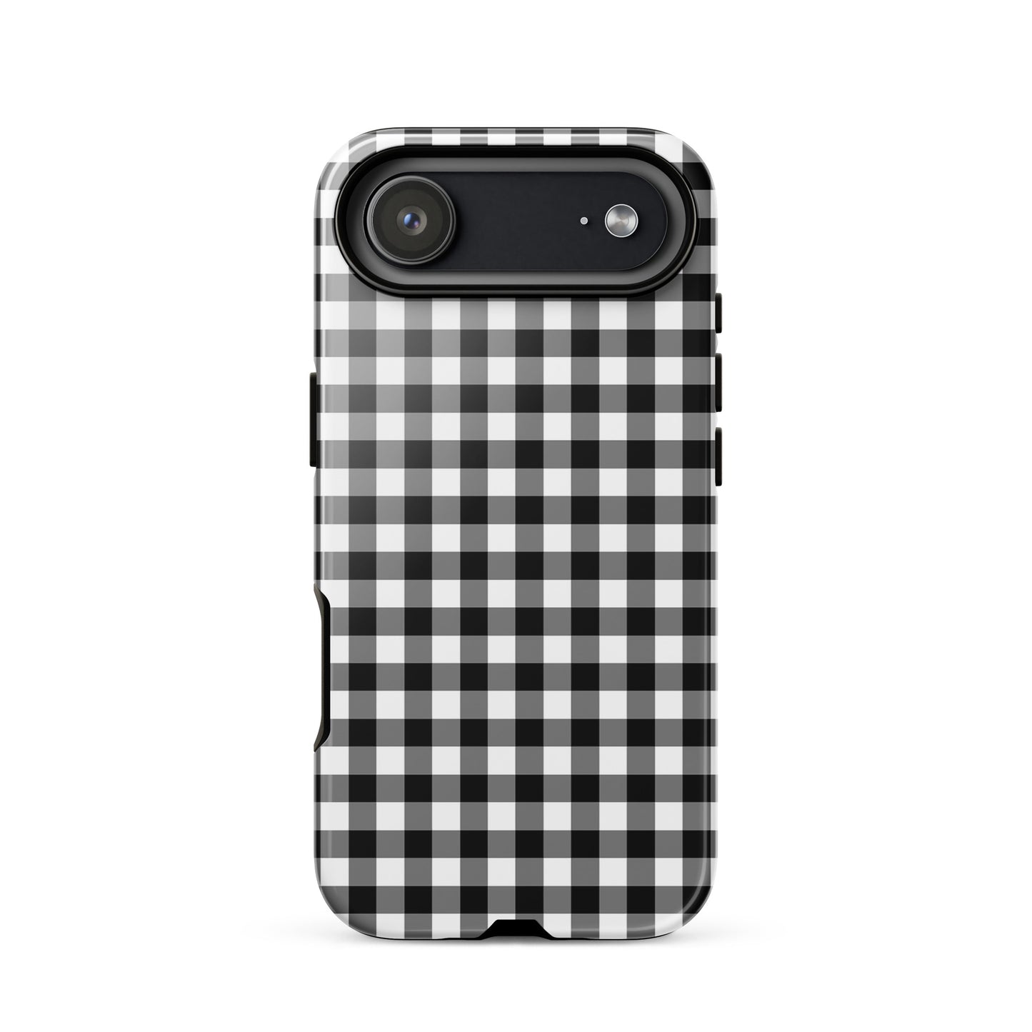 Phone Case for iPhone with black-and-white gingham pattern, showcasing stylish charm and durable protection.