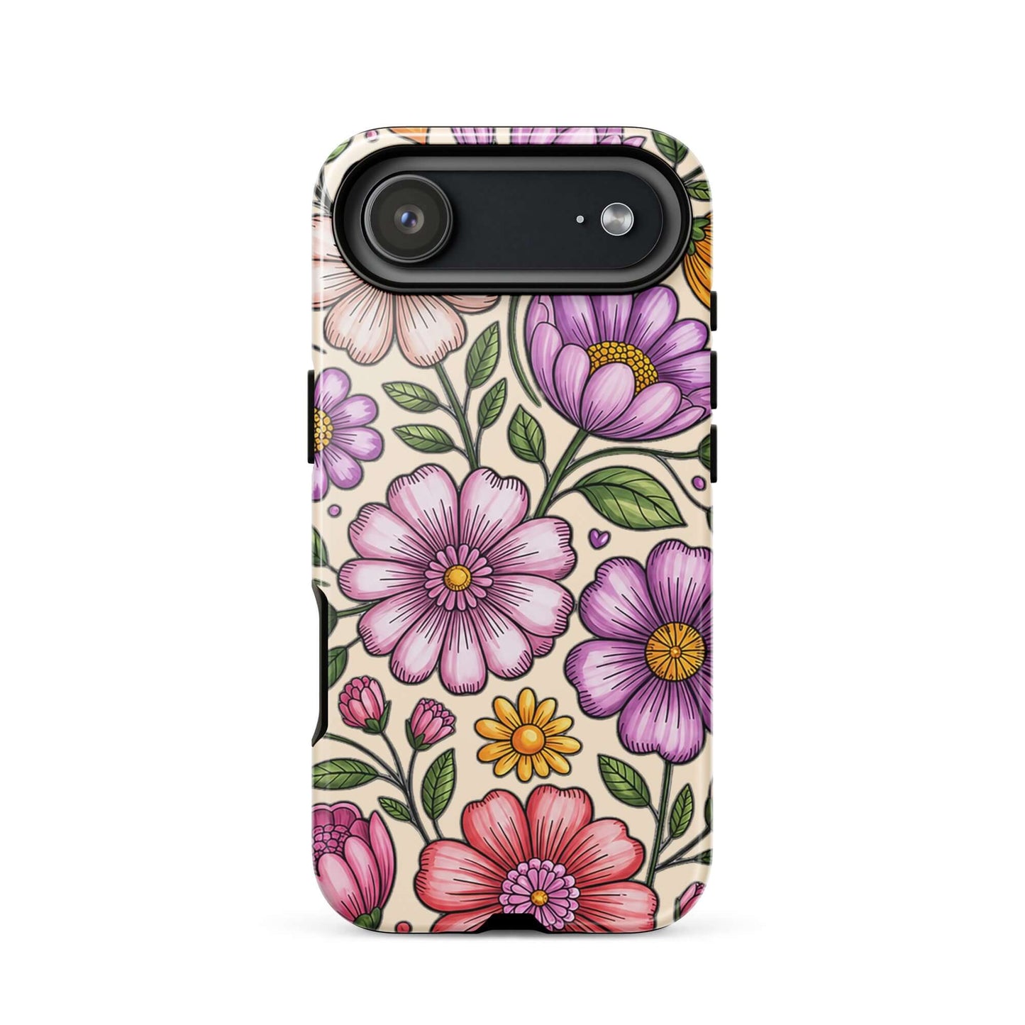 Phone Case for iPhone with pastel floral design featuring pink, peach, lavender, and yellow flowers, adding playful charm to your device.