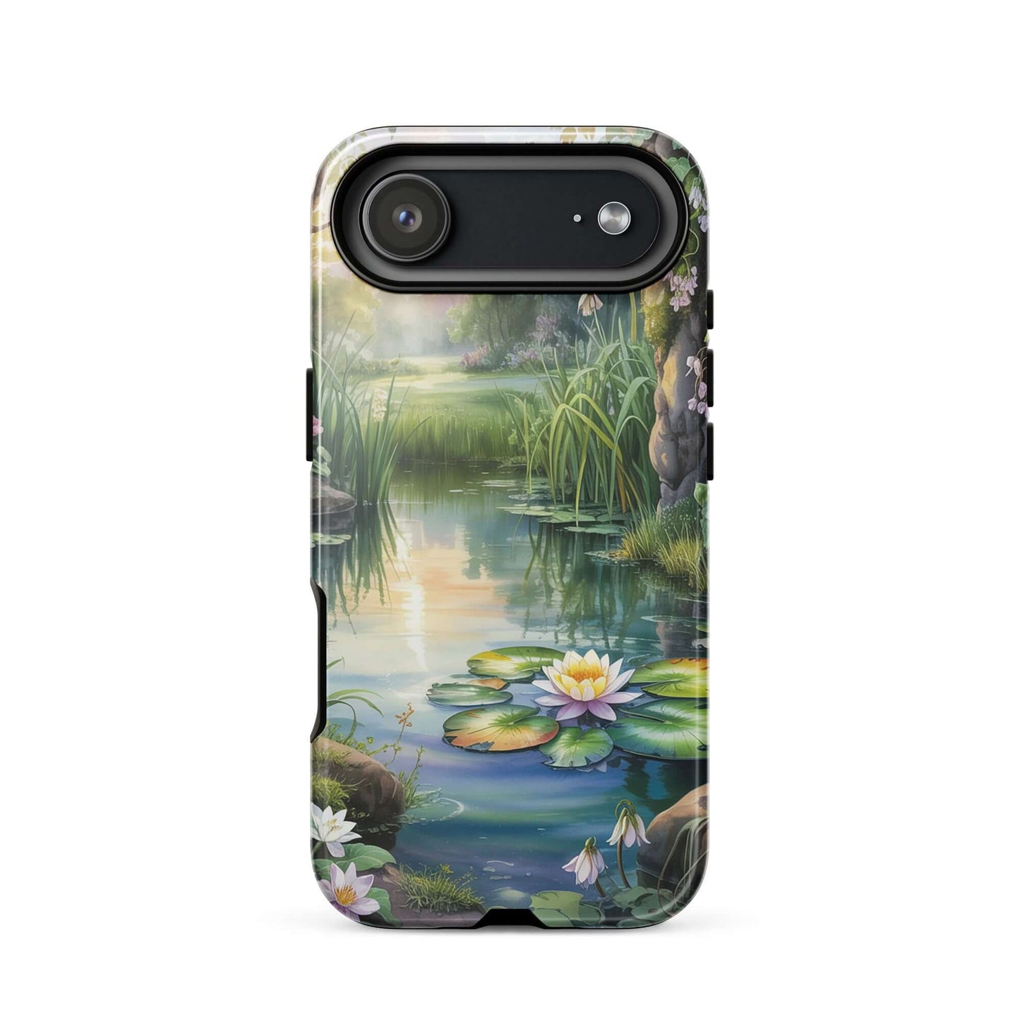Phone Case with enchanted pond design featuring water lilies and lush greenery, capturing a storybook charm for iPhone lovers.