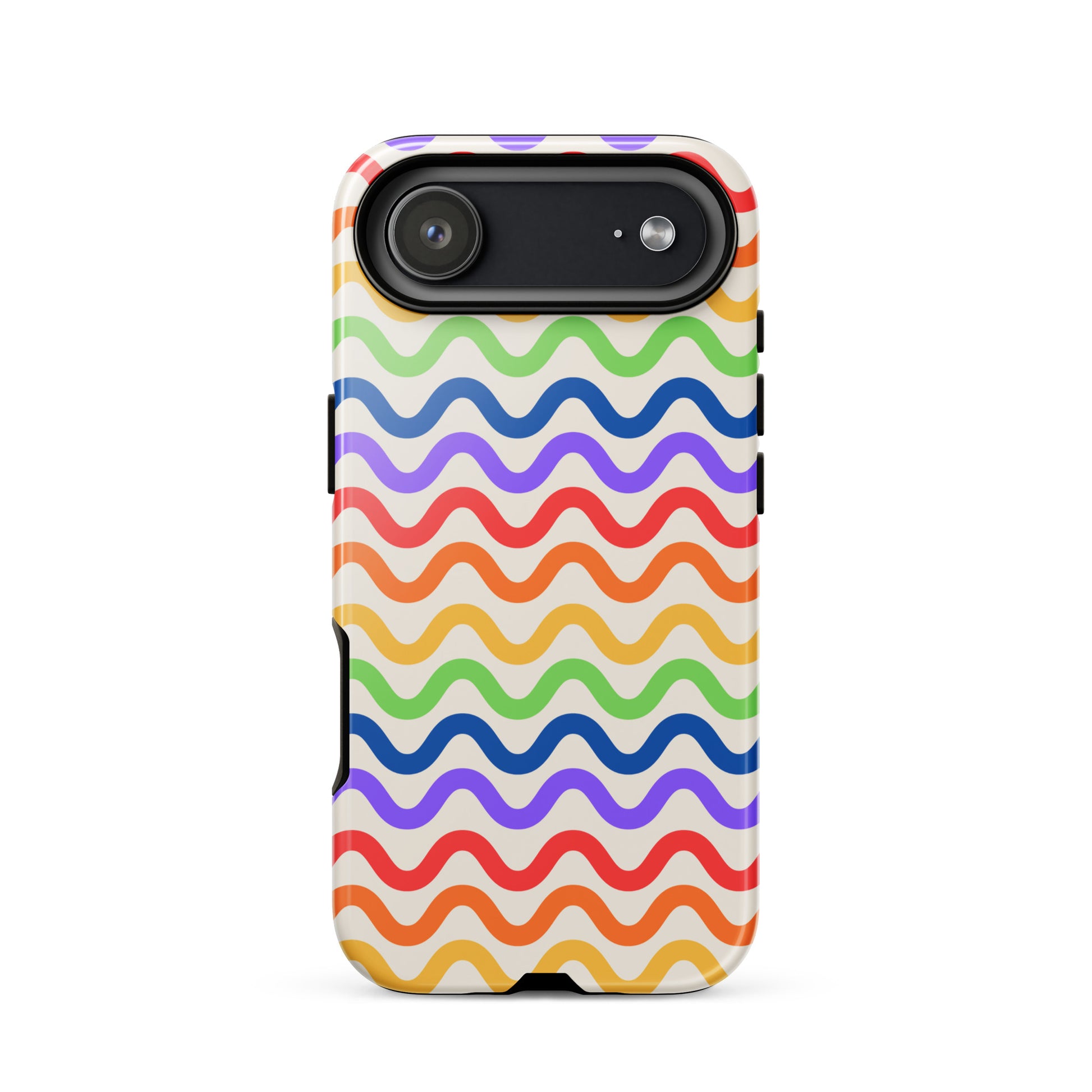 Phone Case for iPhone with wavy rainbow design, tough protective style