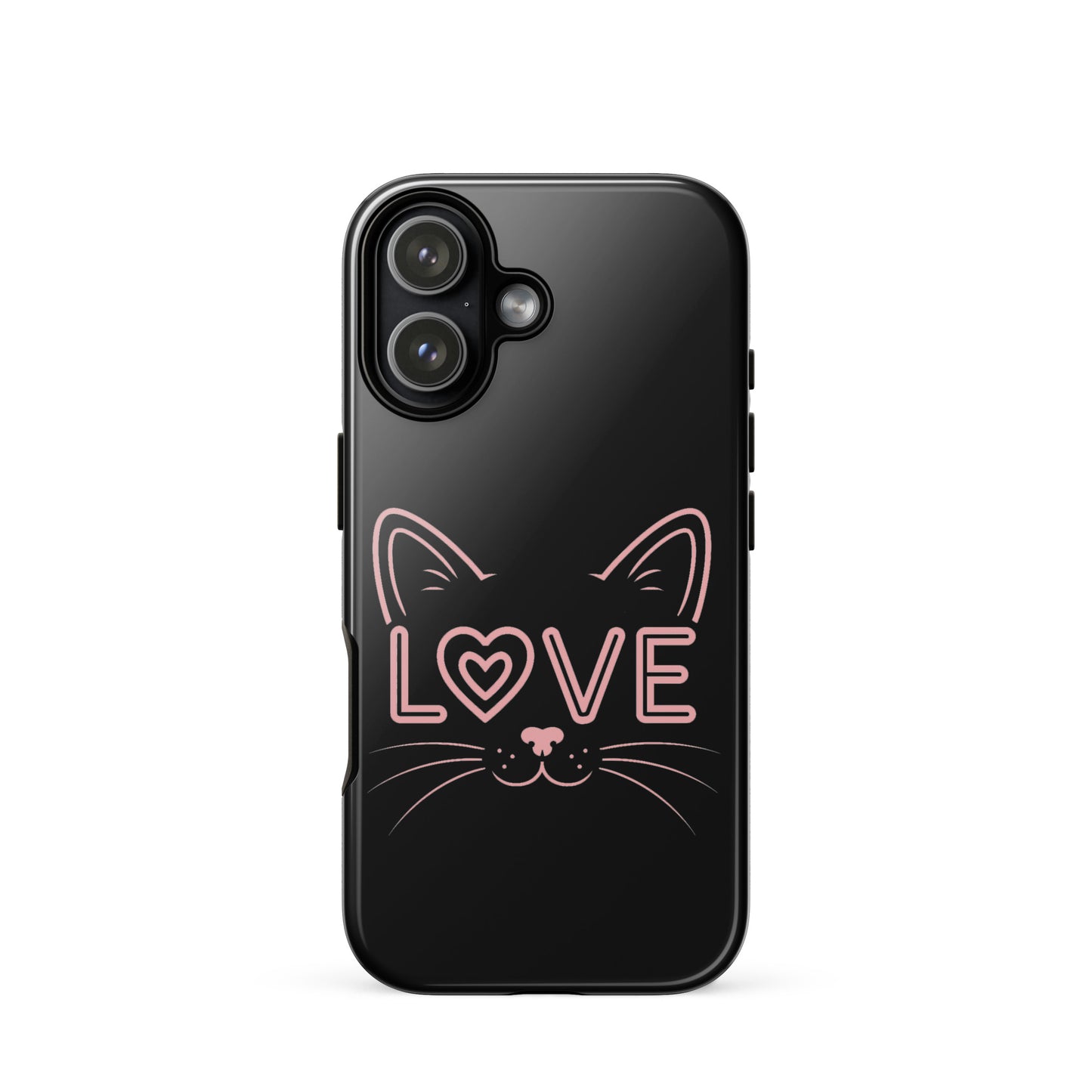 Cat Love phone case for iPhone featuring a minimalist cat face design with love in place of an eye.