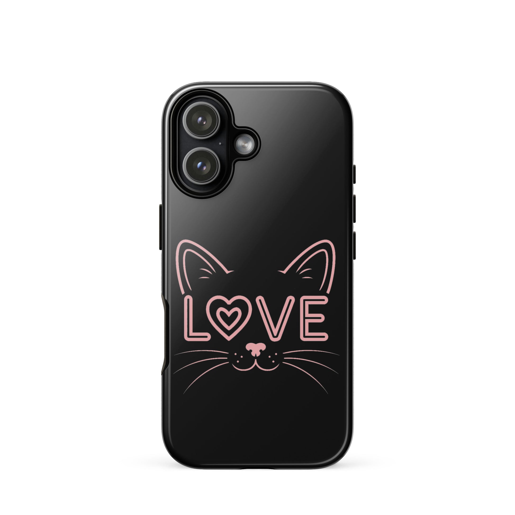 Cat Love phone case for iPhone featuring a minimalist cat face design with love in place of an eye.