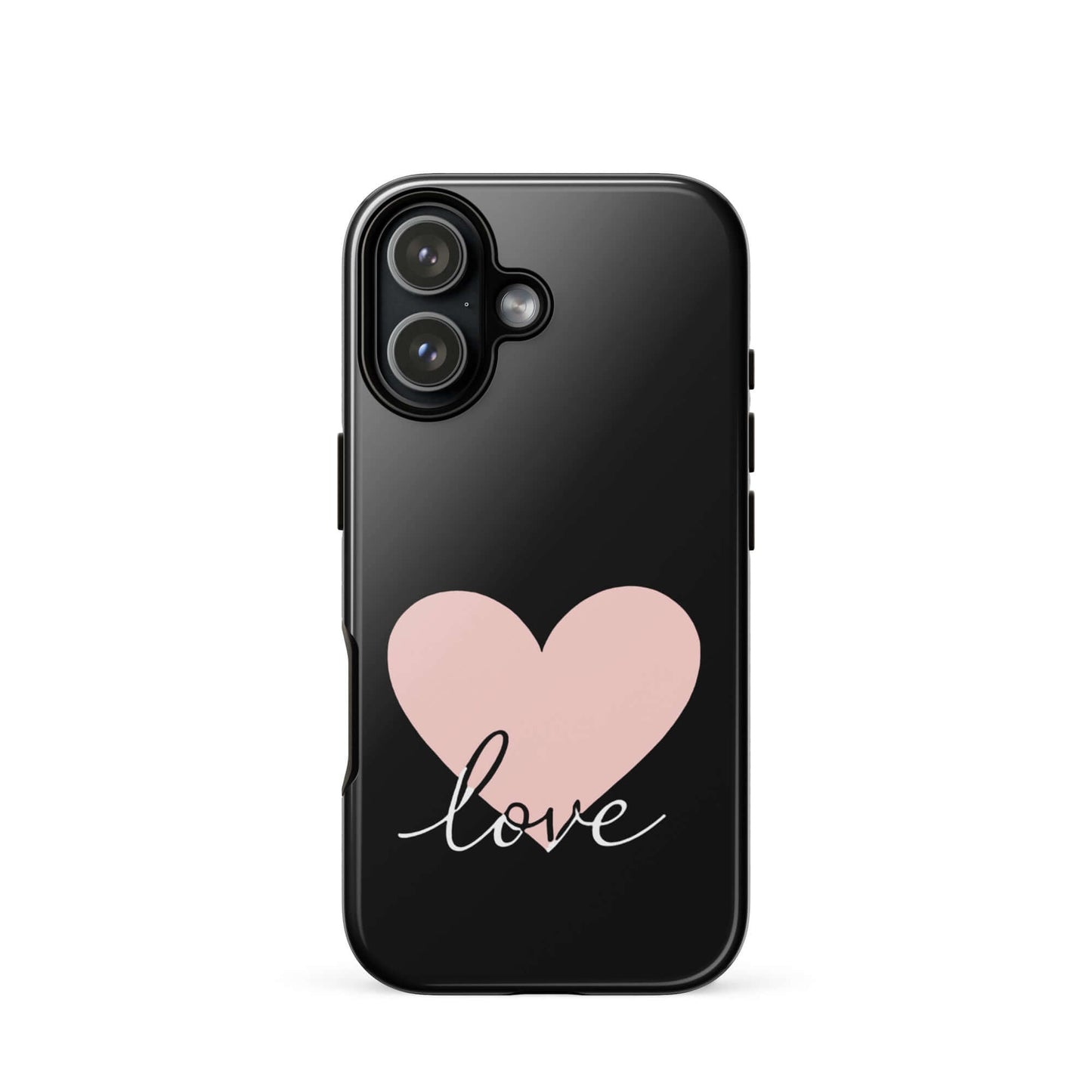 Phone Case for iPhone featuring a pink heart and script 'love' design, perfect for stylish protection.