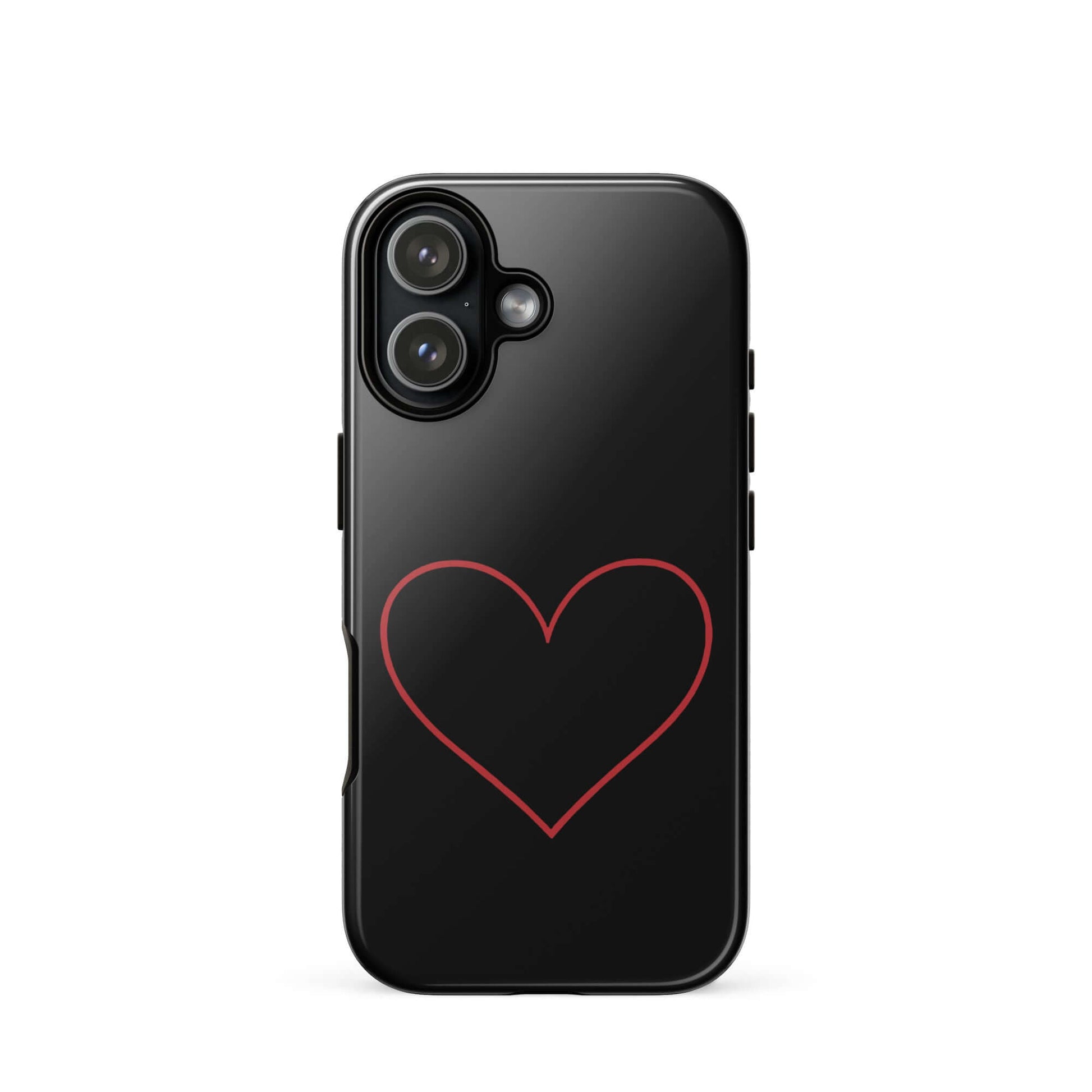 Phone Case for iPhone featuring a minimalist crimson heart design on a sleek black background.