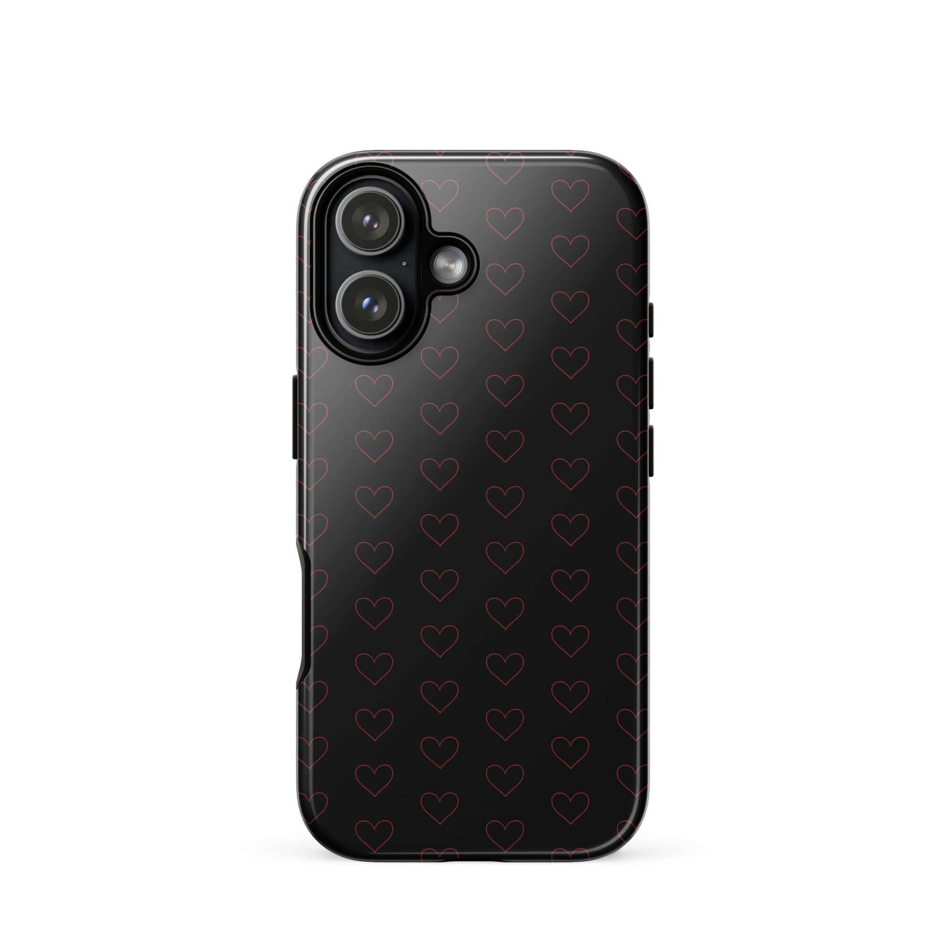 Phone Case for iPhone featuring a luxe crimson heart pattern on a sleek black background.