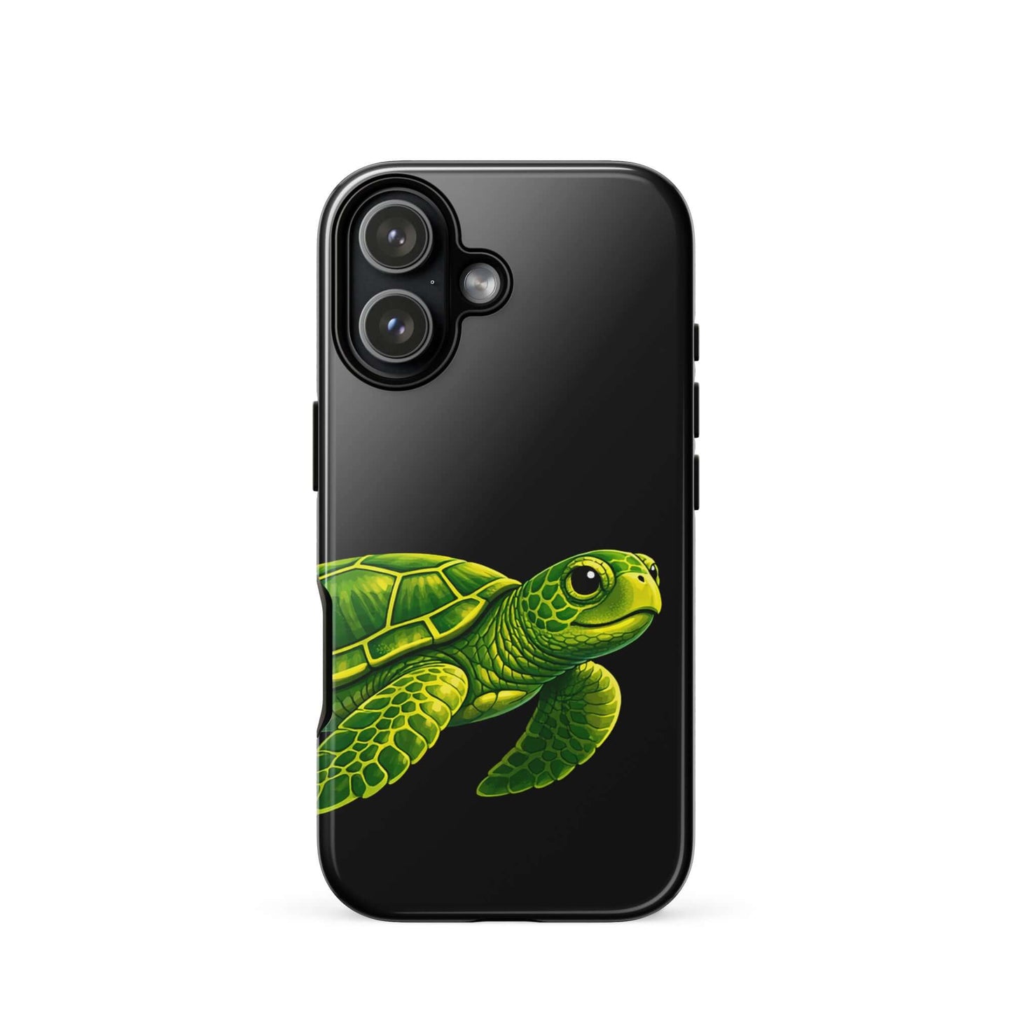Phone Case featuring a vibrant sea turtle design on a black background, combining style and protection.