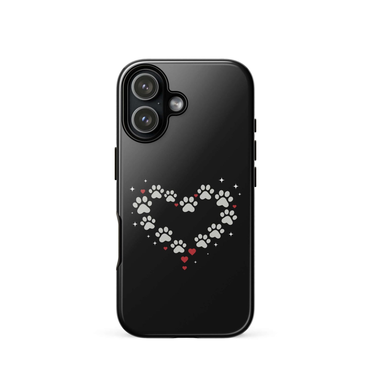 Phone Case featuring a paw-print heart design on a black background, perfect for pet lovers.